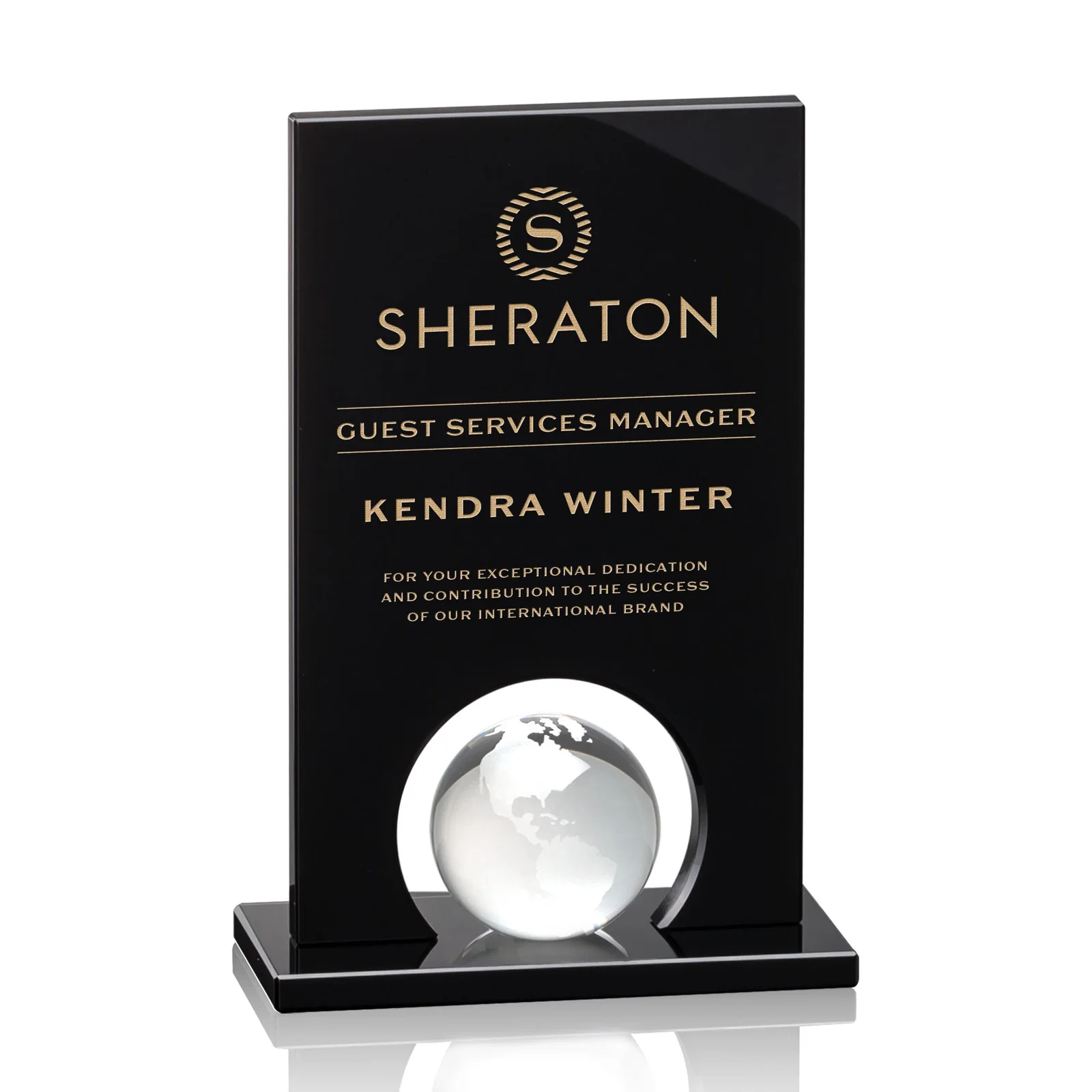 Custom Crystal Orb Award Surrounded by Solid Black Crystal for sales achievement awards