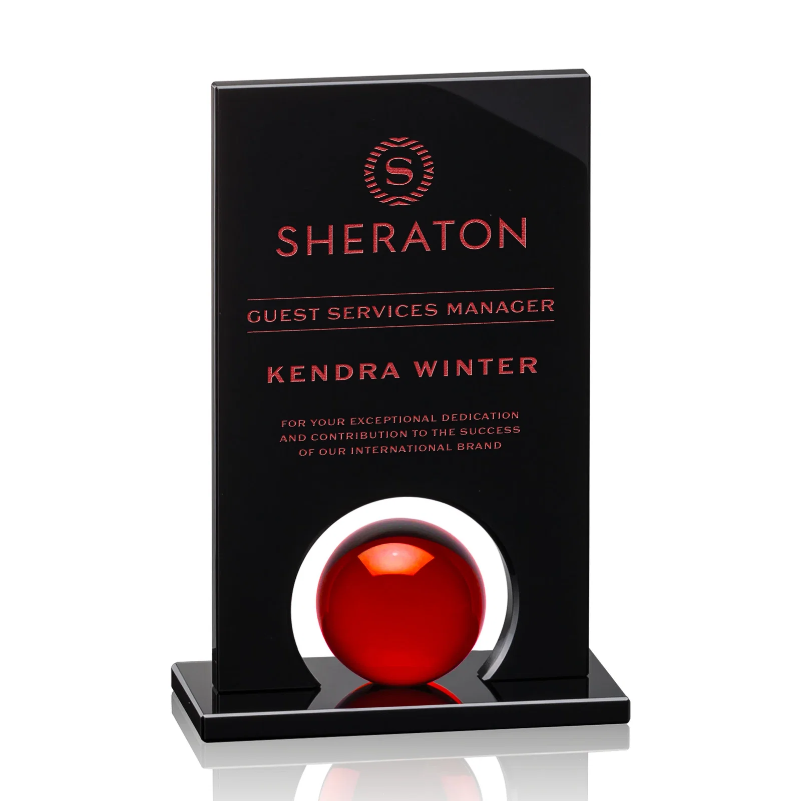 Custom Crystal Orb Award Surrounded by Solid Black Crystal for team milestone celebrations