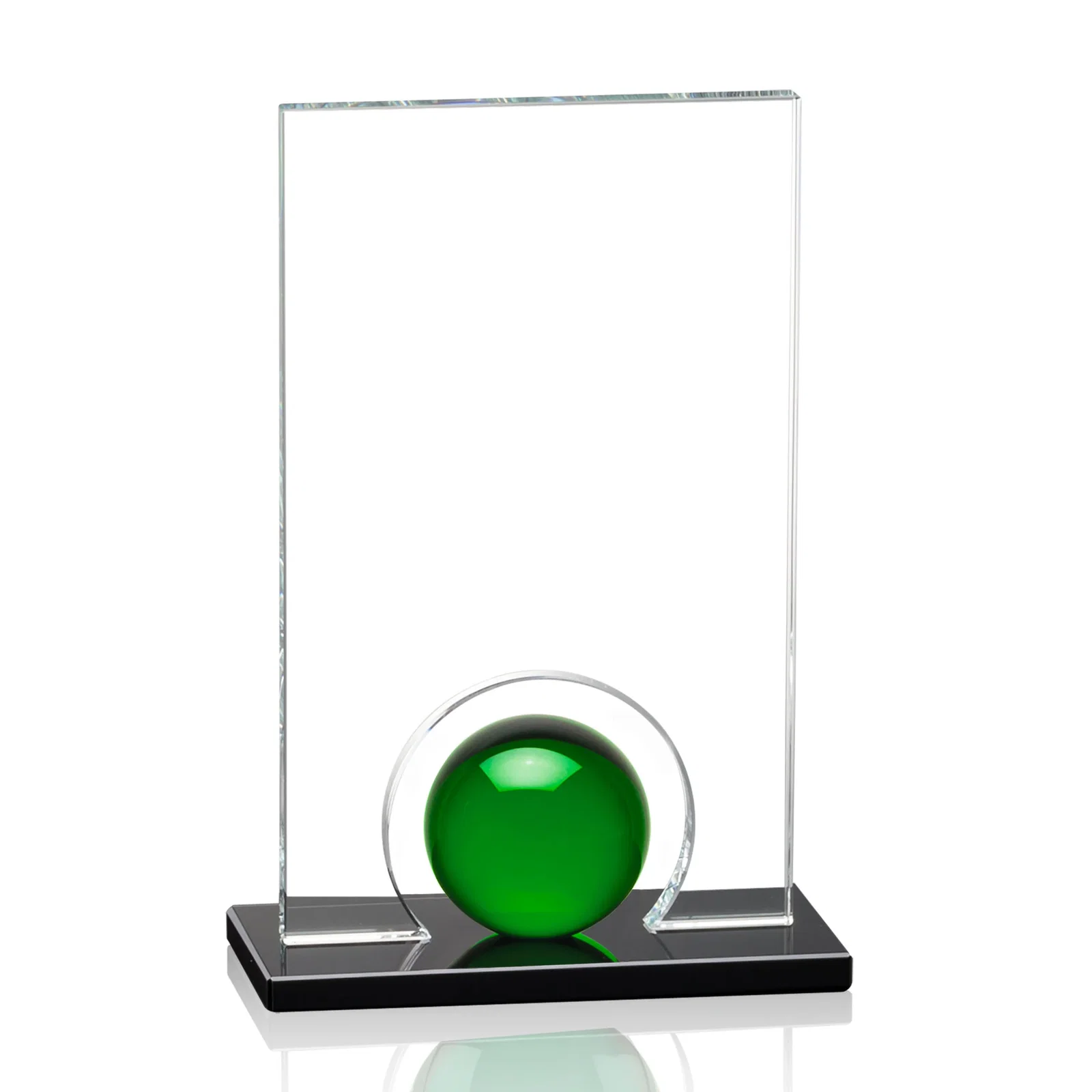 Personalized Crystal Orb Award Surrounded by a Solid Starfire Crystal Block for team milestone celebrations