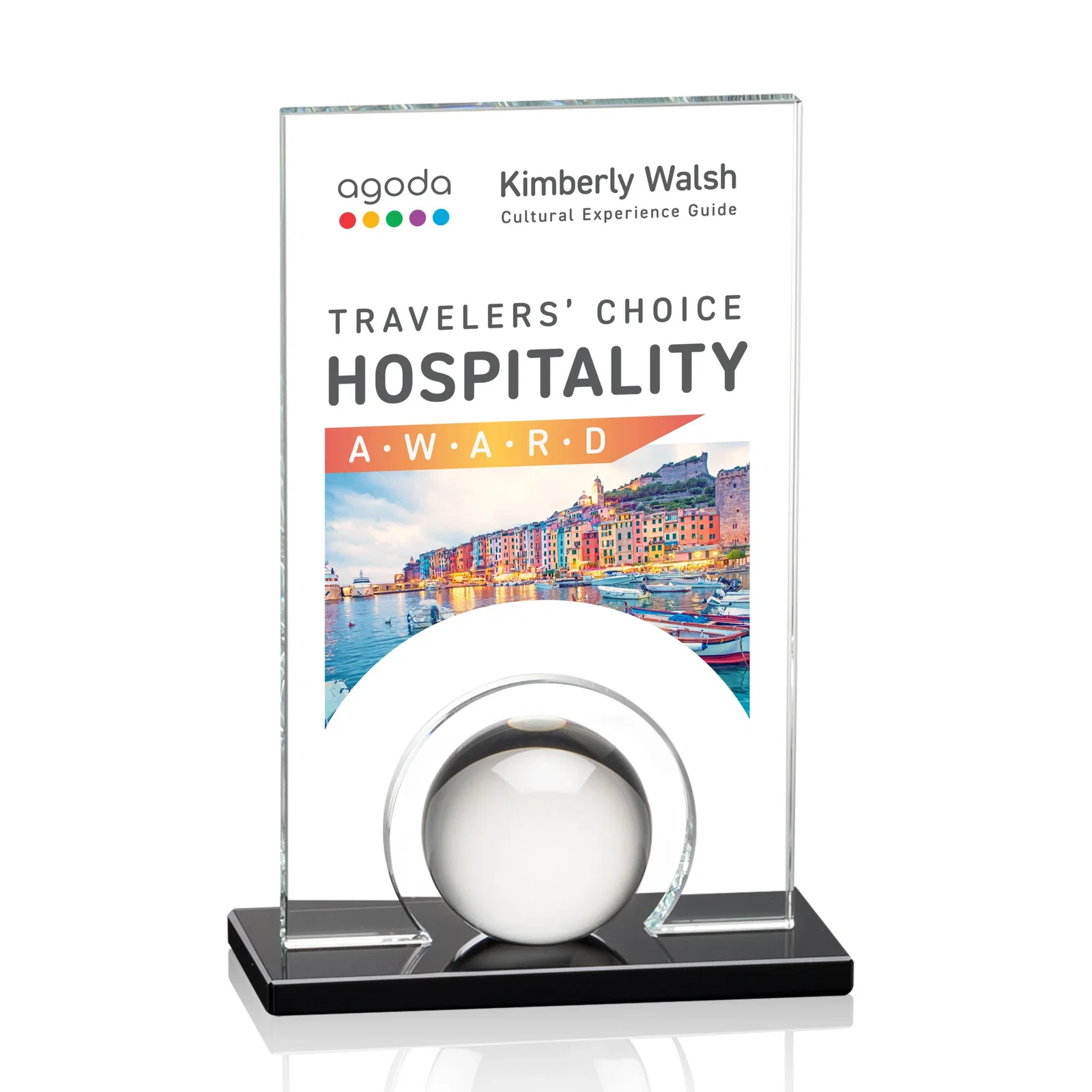 Custom Crystal Orb Award Surrounded by a Solid Starfire Crystal Block for safety achievement programs