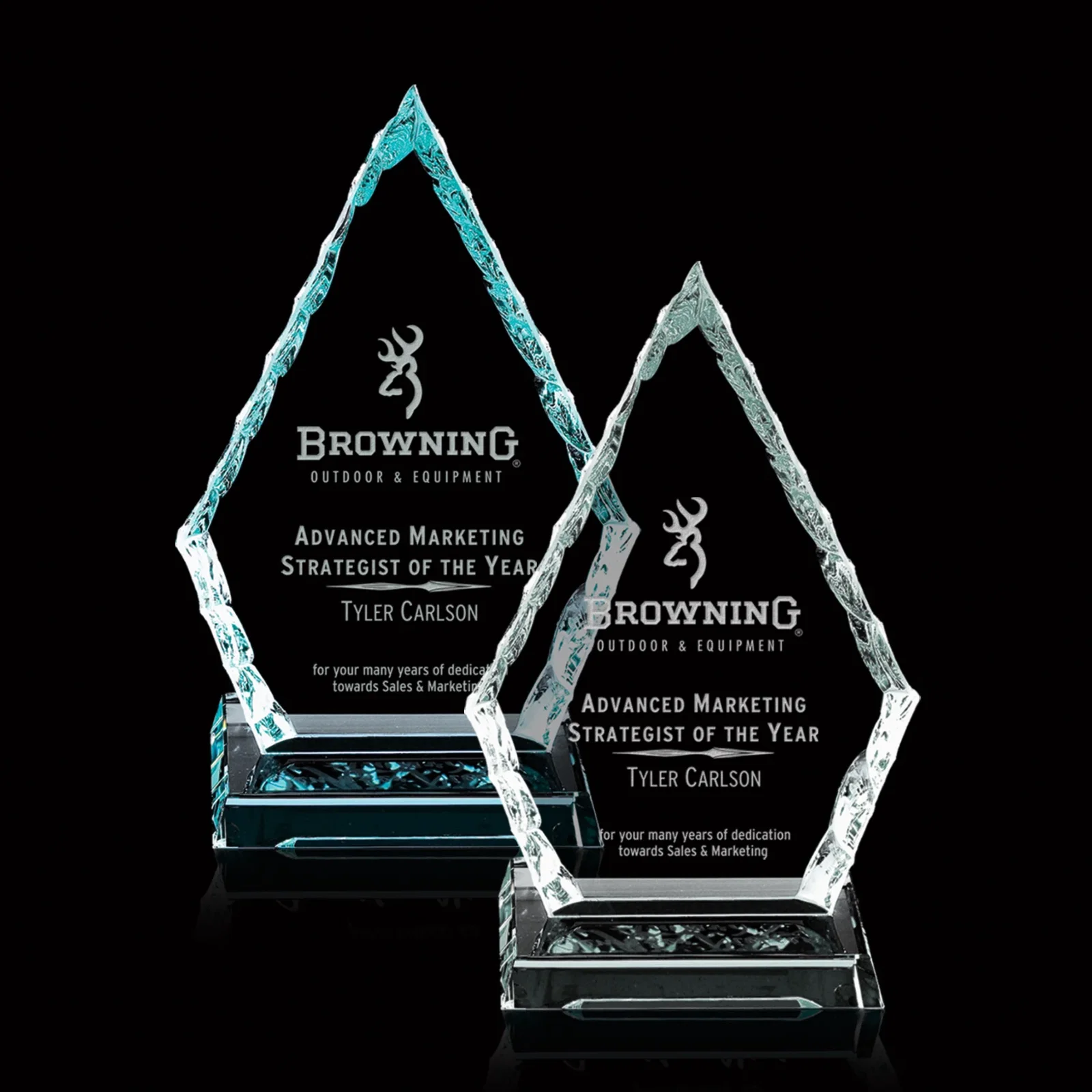 Custom Jade Glass Arrowhead Iceberg Award for employee recognition