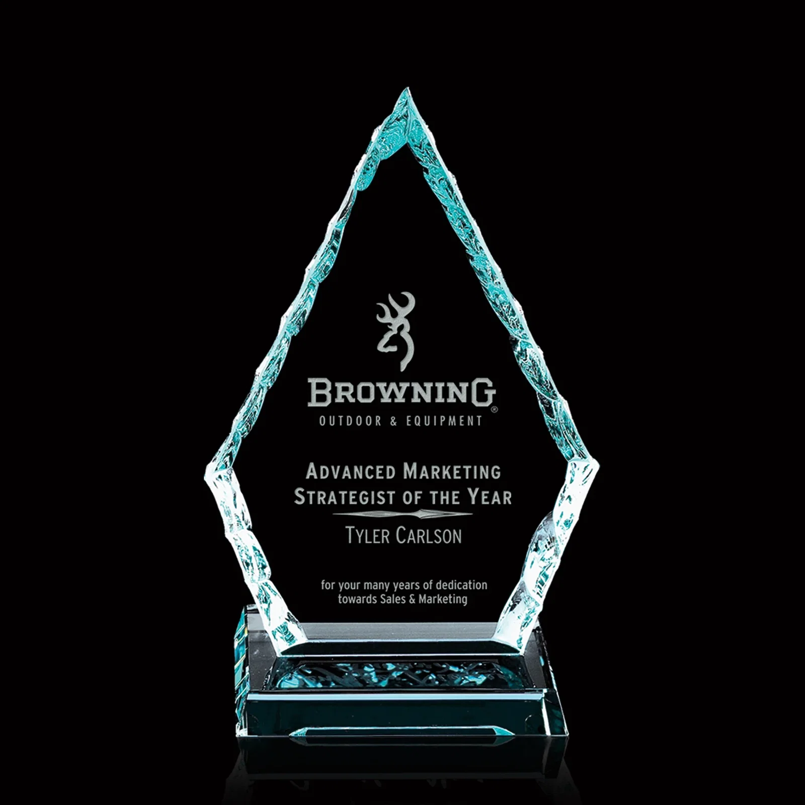 Custom Jade Glass Arrowhead Iceberg Award for corporate award ceremonies