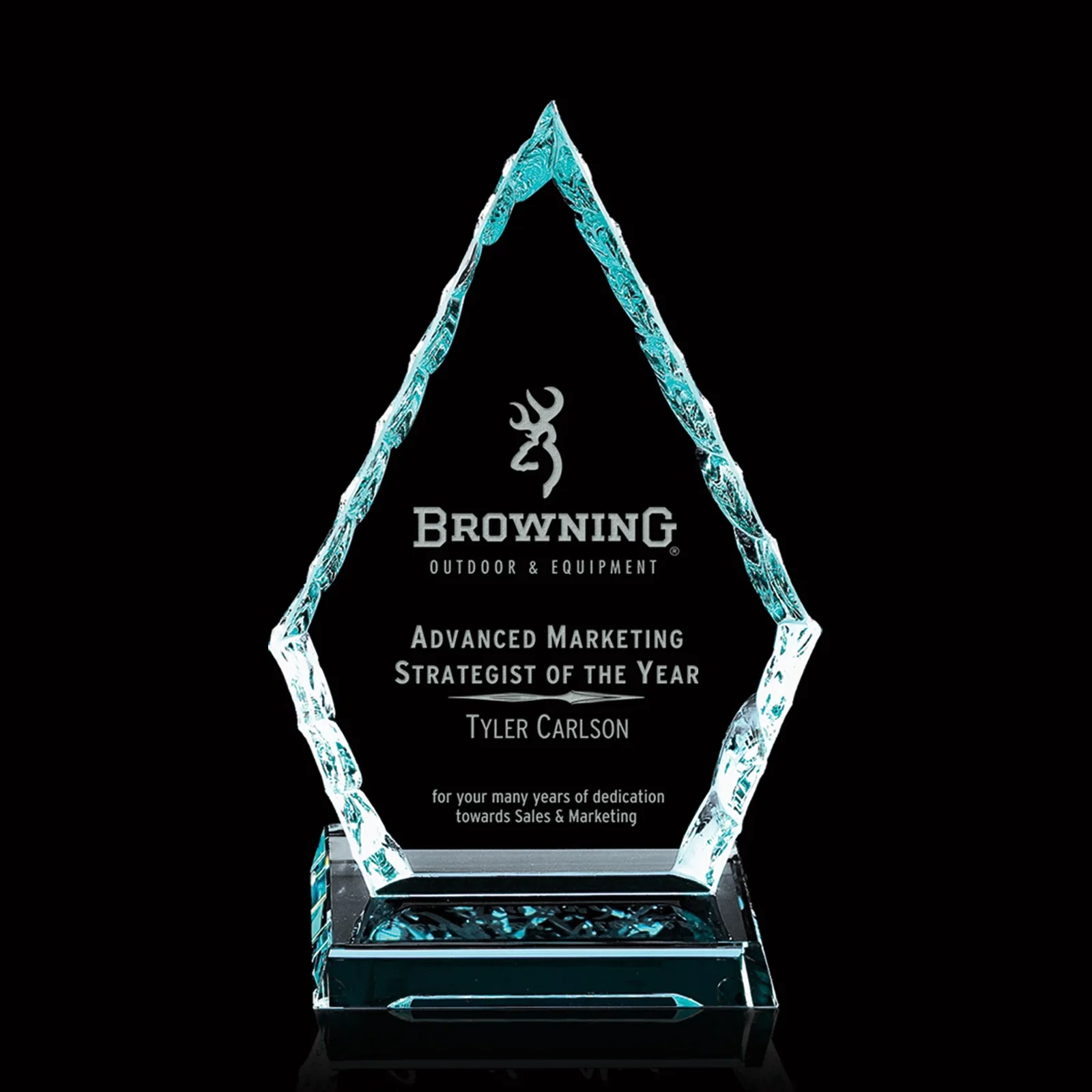 Custom Jade Glass Arrowhead Iceberg Award for service anniversary gifts