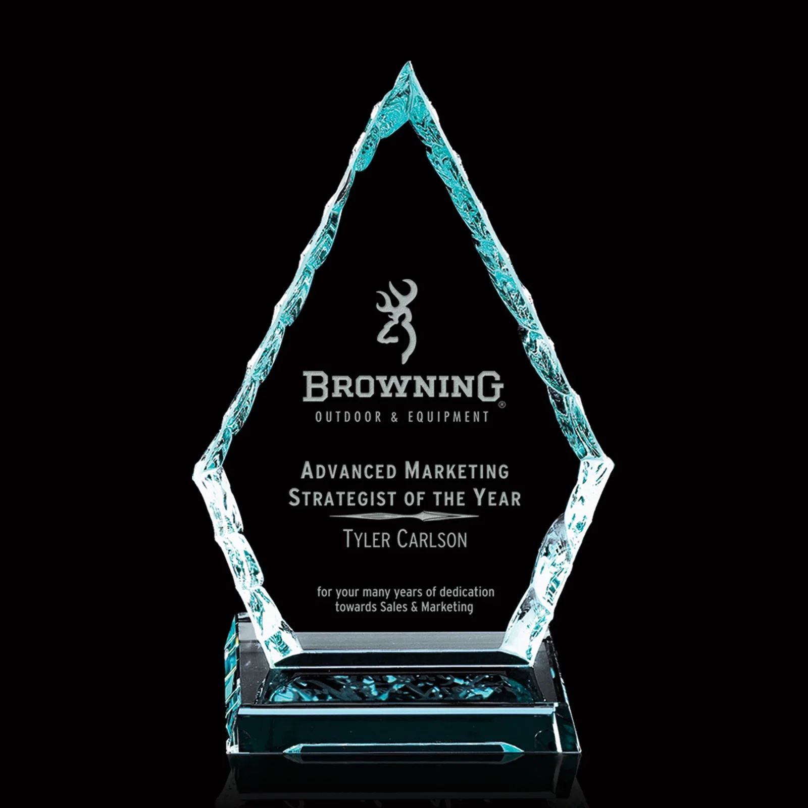 Custom Jade Glass Arrowhead Iceberg Award for sales achievement awards
