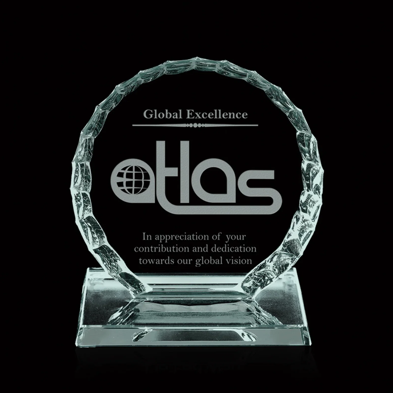 Custom Jade Glass Iceberg Circle Award In 3/8 Or 3/4 Inch Thickness for employee recognition