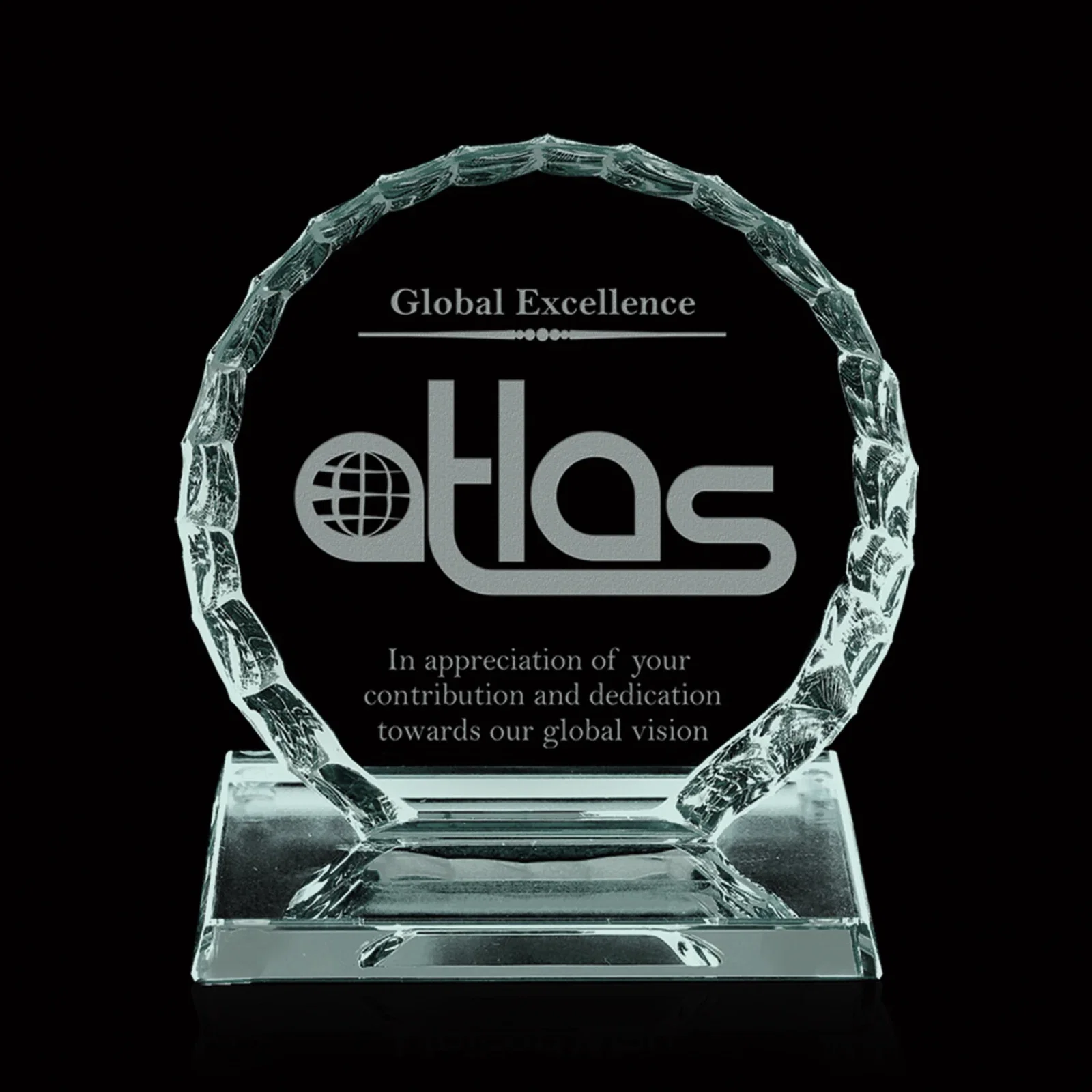 Custom Jade Glass Iceberg Circle Award In 3/8 Or 3/4 Inch Thickness for corporate award ceremonies