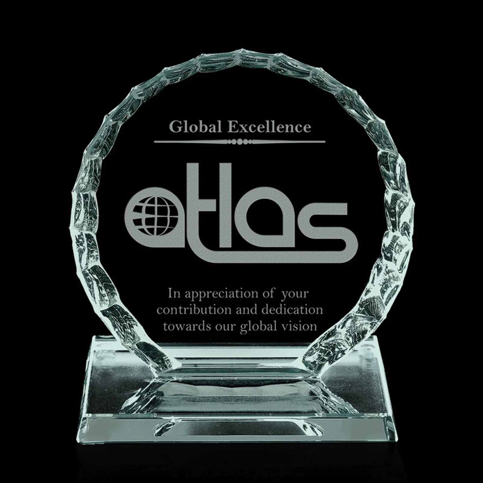 Custom Jade Glass Iceberg Circle Award In 3/8 Or 3/4 Inch Thickness for service anniversary gifts