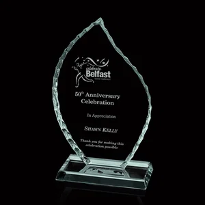 Jade Glass Iceberg Flame Award With A Hand-Chipped Edge