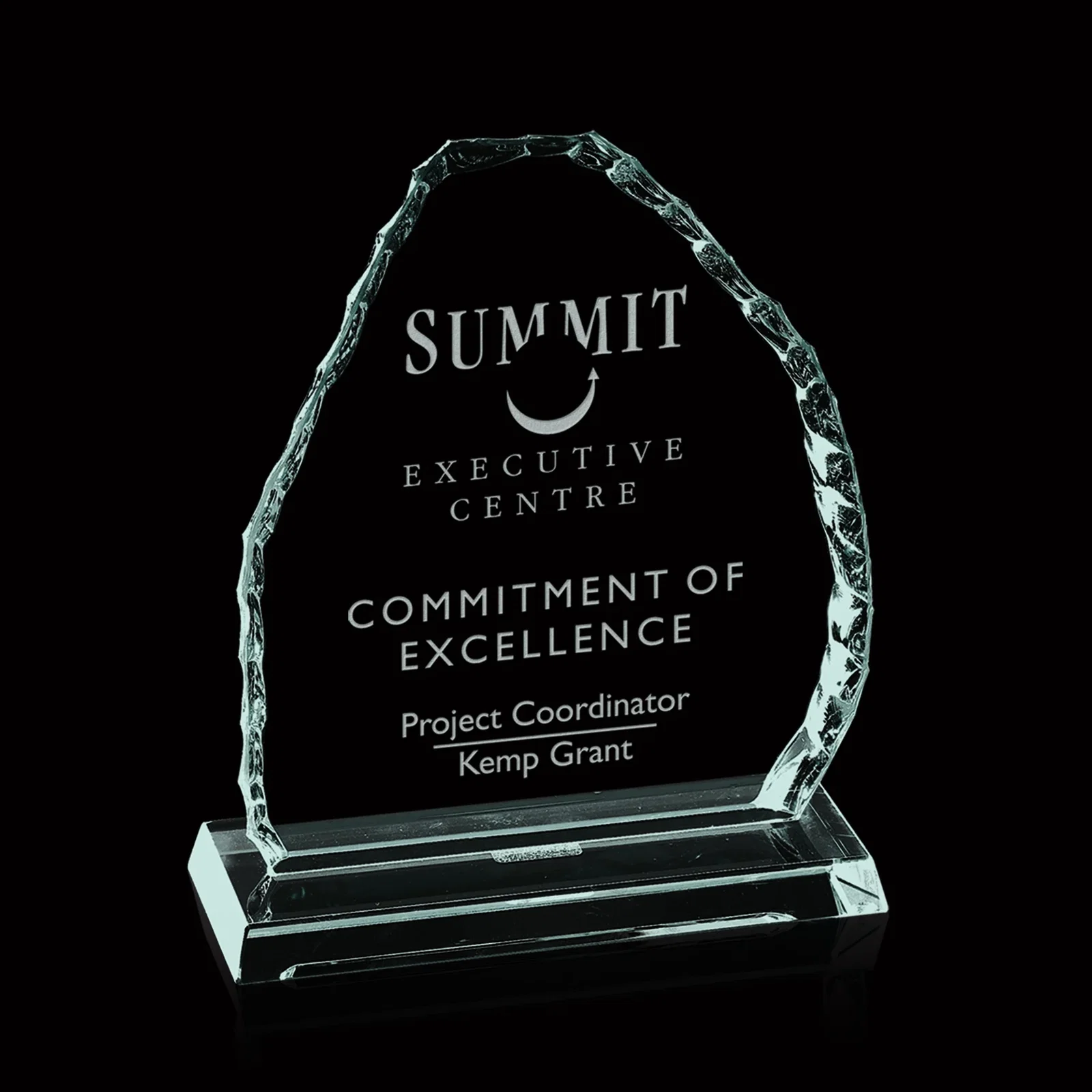 Custom Jade Glass Iceberg Mountain Award With A Repeatable Asymmetric Shape for service anniversary gifts