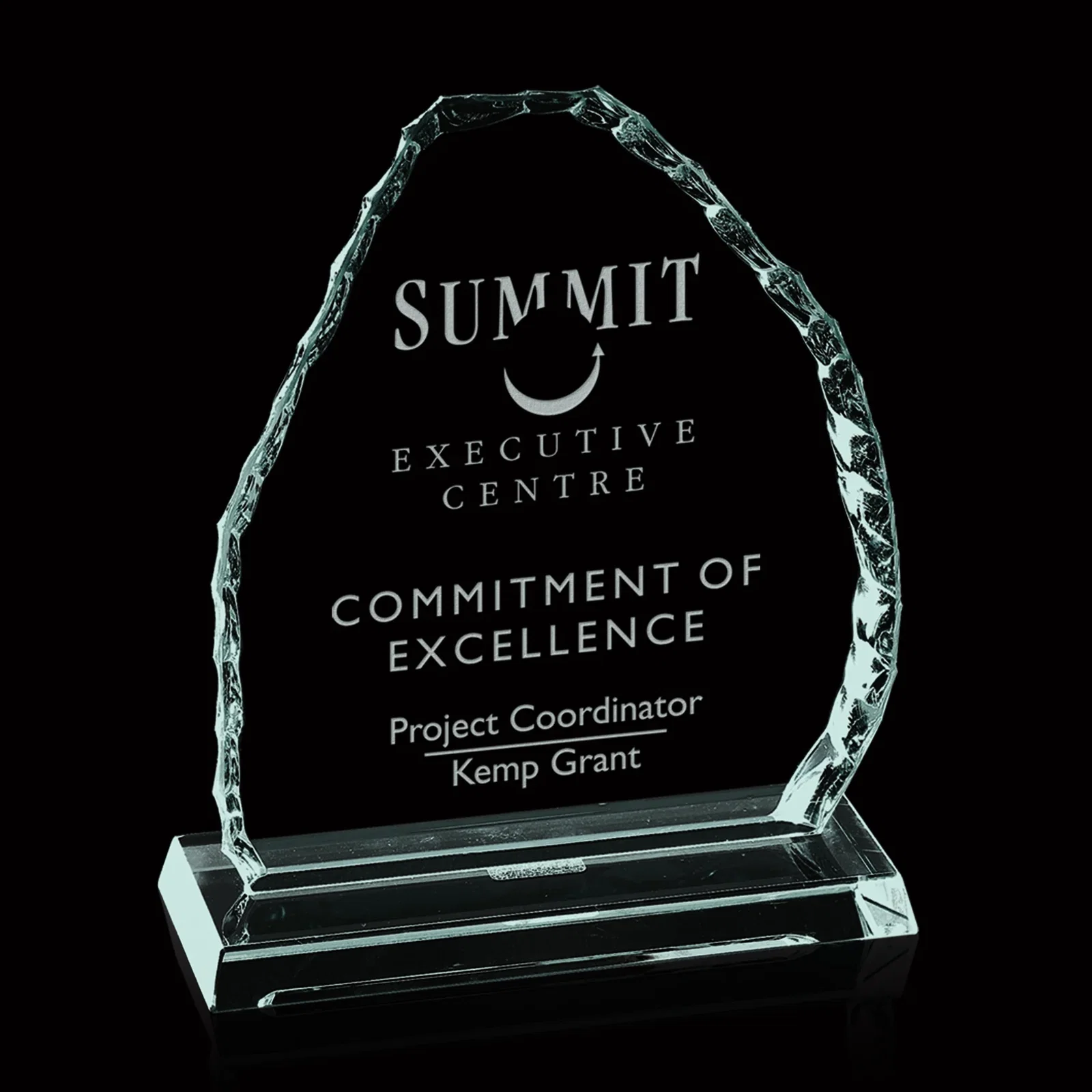 Custom Jade Glass Iceberg Mountain Award With A Repeatable Asymmetric Shape for retirement presentations