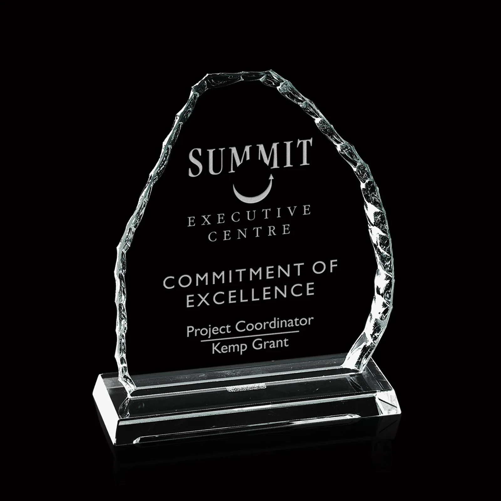Custom Starfire Crystal Iceberg Mountain Award, a Single Flat Pane, awards for corporate award ceremonies