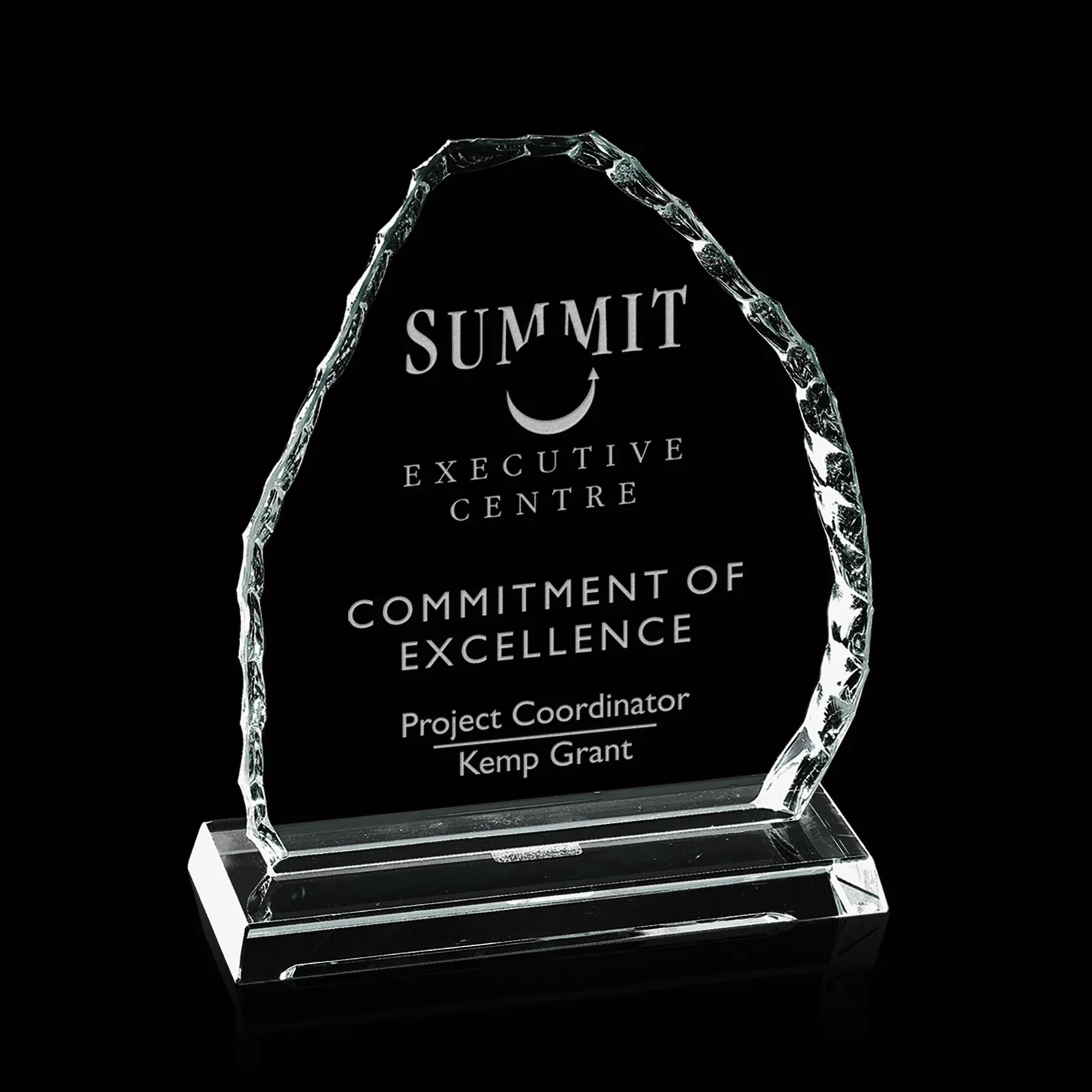 Custom Starfire Crystal Iceberg Mountain Award, a Single Flat Pane, awards for service anniversary gifts