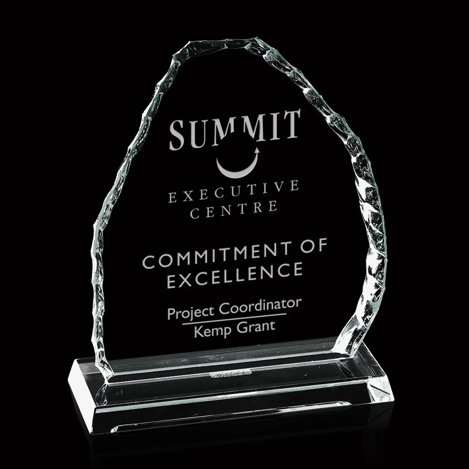Custom Starfire Crystal Iceberg Mountain Award, a Single Flat Pane, awards for retirement presentations