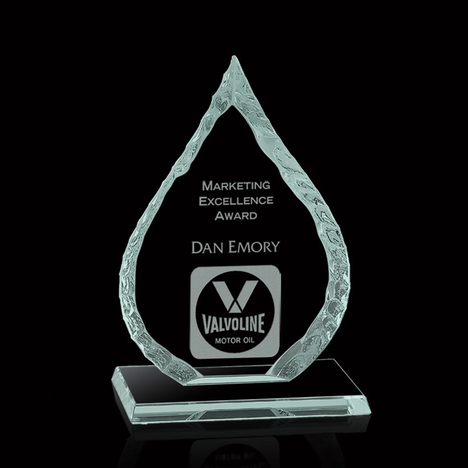 Custom Jade Glass Iceberg Oil Drop Award for employee recognition