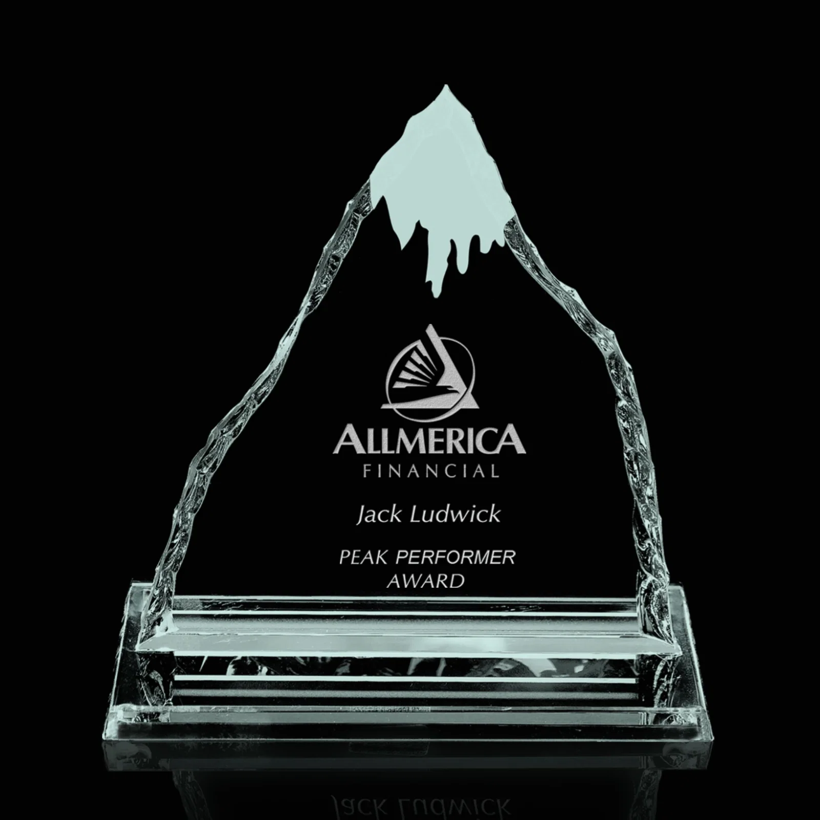 Custom Jade Glass Iceberg Summit Award With An Optional Snow Cap for employee recognition