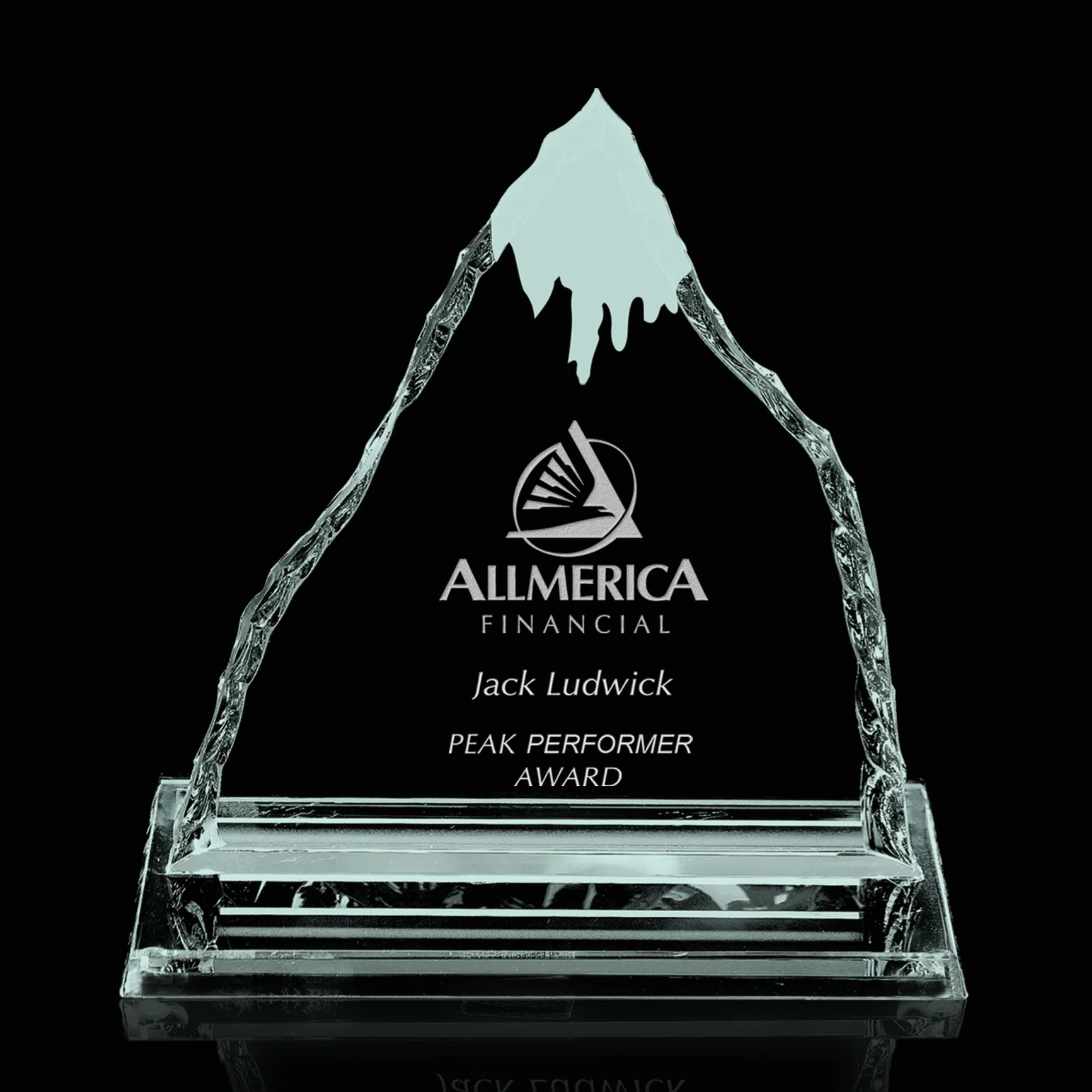 Custom Jade Glass Iceberg Summit Award With An Optional Snow Cap for service anniversary gifts