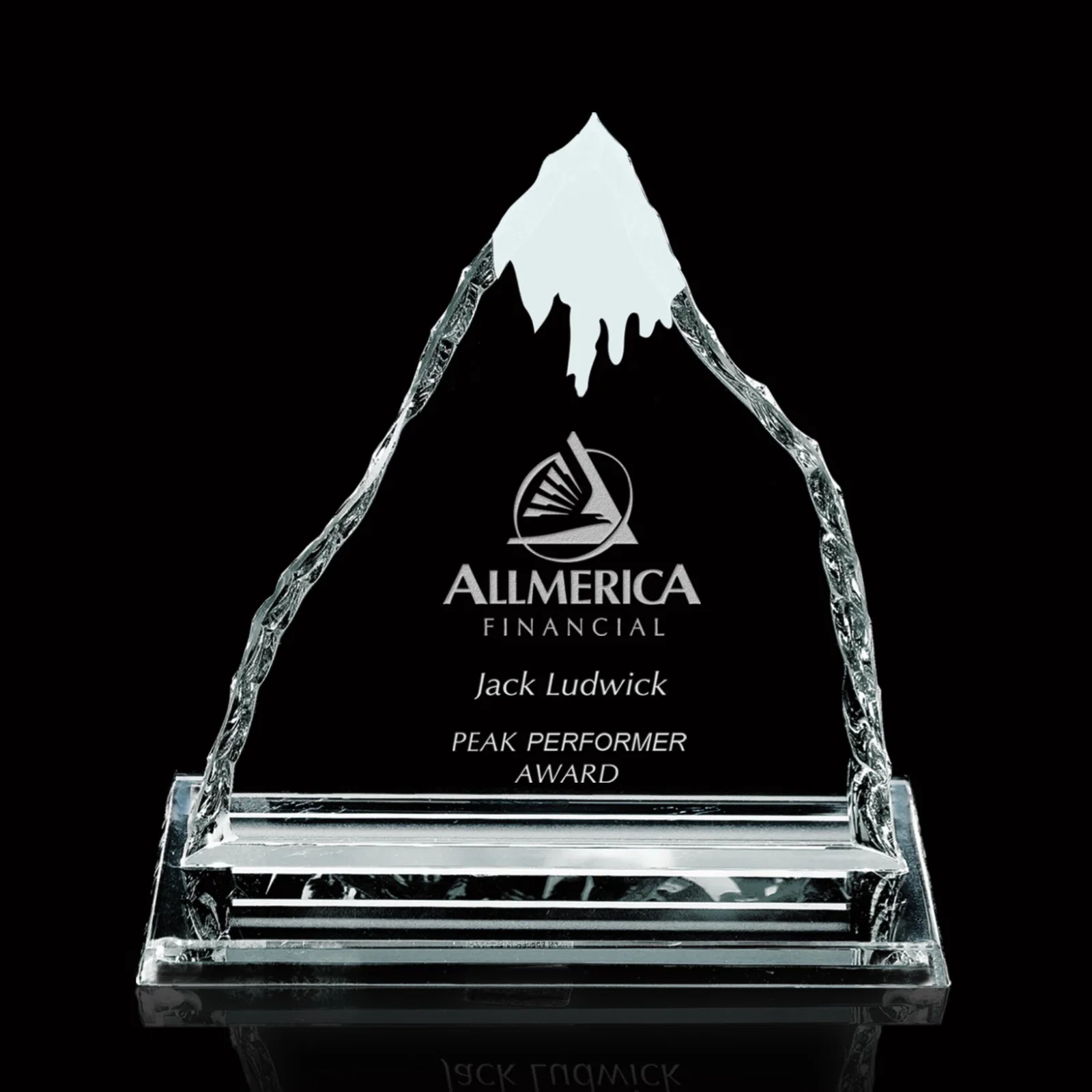 Custom Starfire Crystal Iceberg Summit Award With an Optional Snow Cap for employee recognition