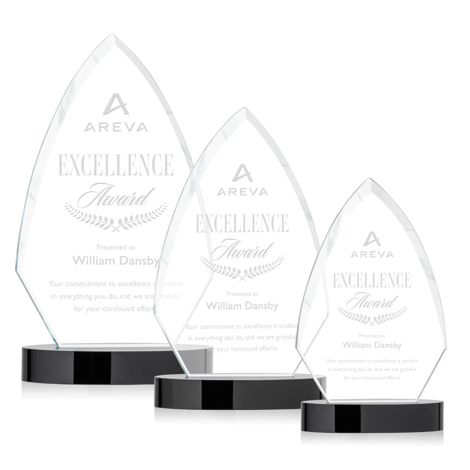 Custom Starfire Crystal Arrowhead Award with Top-Meeting Side Bevels for employee recognition