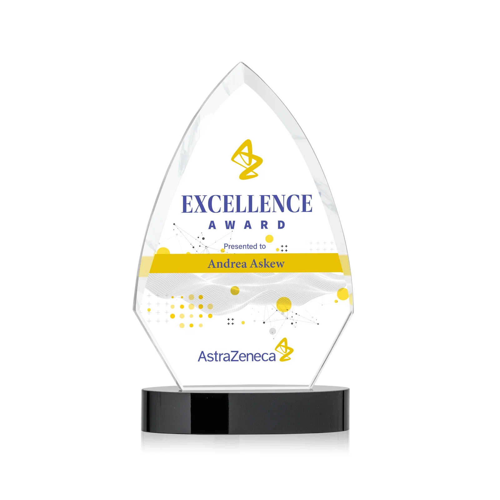 Custom Starfire Crystal Arrowhead Award with Top-Meeting Side Bevels for company anniversary events