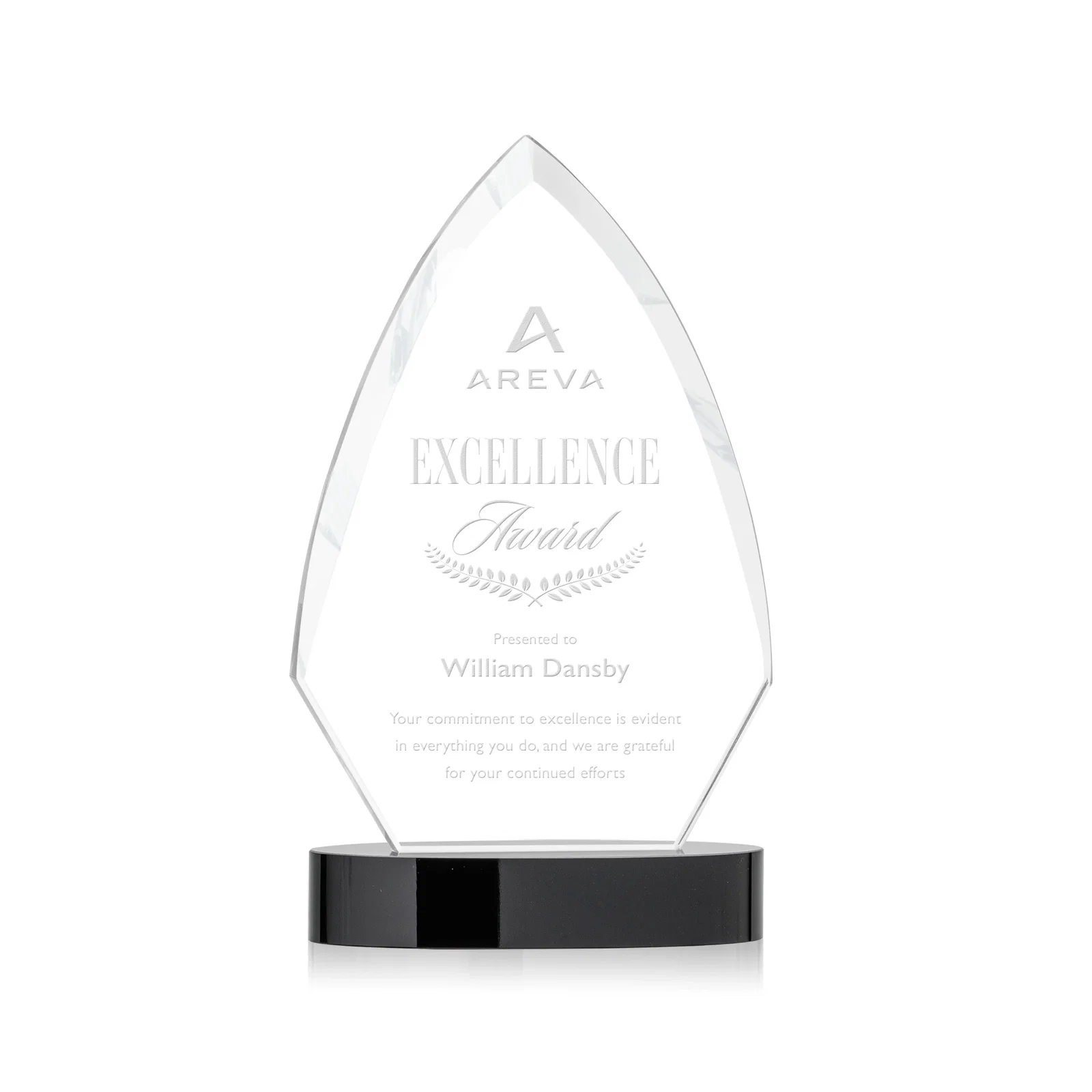 Custom Starfire Crystal Arrowhead Award with Top-Meeting Side Bevels for corporate award ceremonies