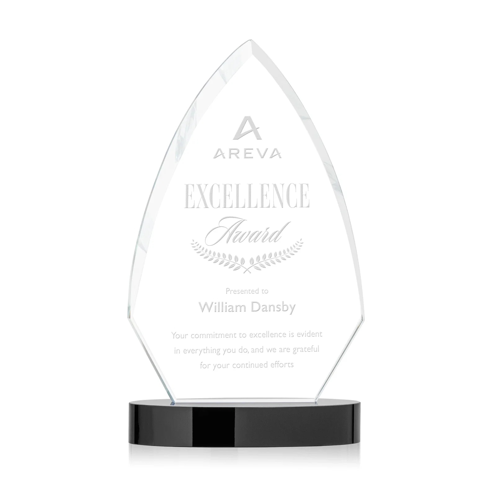 Custom Starfire Crystal Arrowhead Award with Top-Meeting Side Bevels for service anniversary gifts
