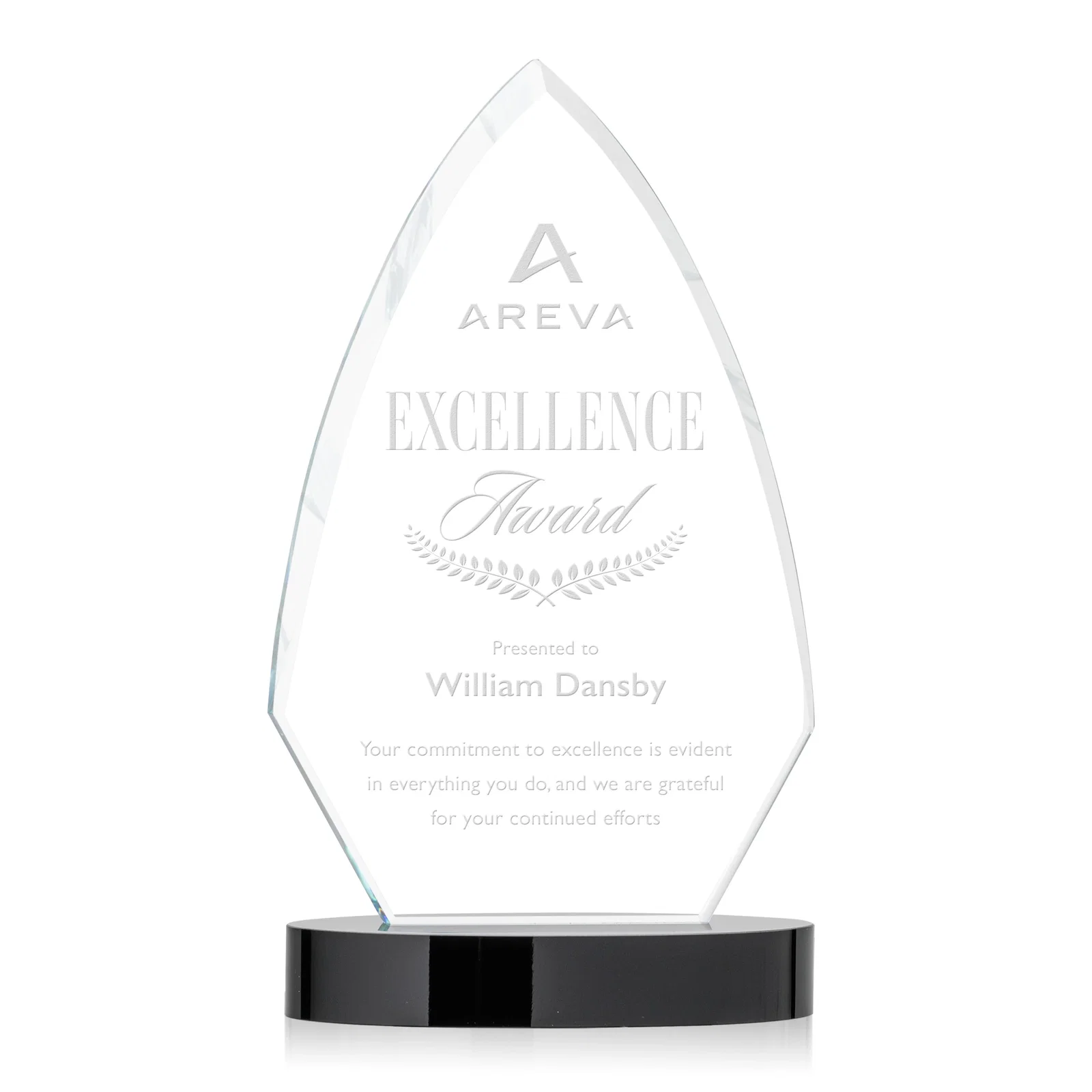 Custom Starfire Crystal Arrowhead Award with Top-Meeting Side Bevels for sales achievement awards
