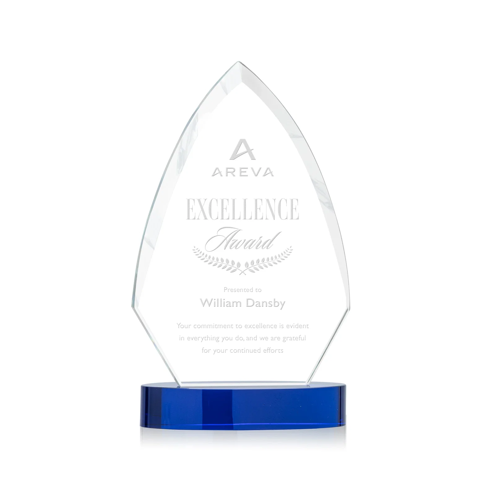 Custom Starfire Crystal Arrowhead Award with Top-Meeting Side Bevels for donor appreciation