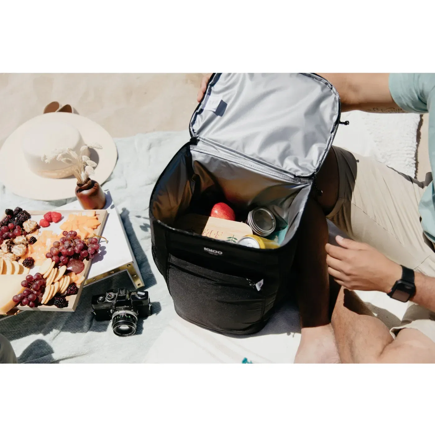 Igloo® REPREVE 36 Can Backpack Cooler in use