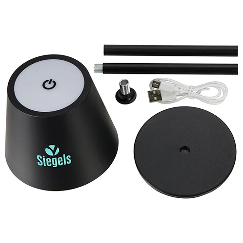 Custom branded Illume touch-control rechargeable desk lamp, front view of promotional desk light