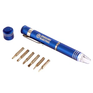 6-Bit Pen Tool Kit with LED Light, 5.13" x 0.63" Metal, Laser Engraved