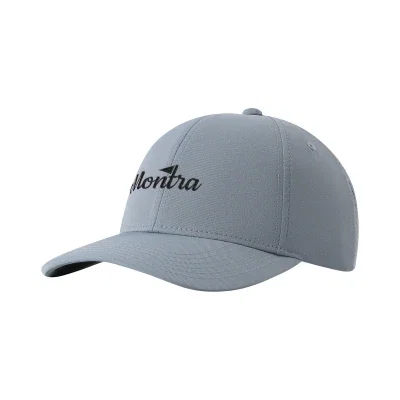 Trucker cap with mesh rear panels and a curved bill