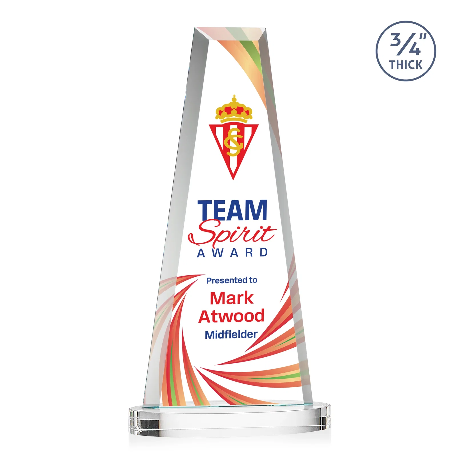 Personalized Starfire Crystal Tower Award on Alberton Base for sales achievement awards
