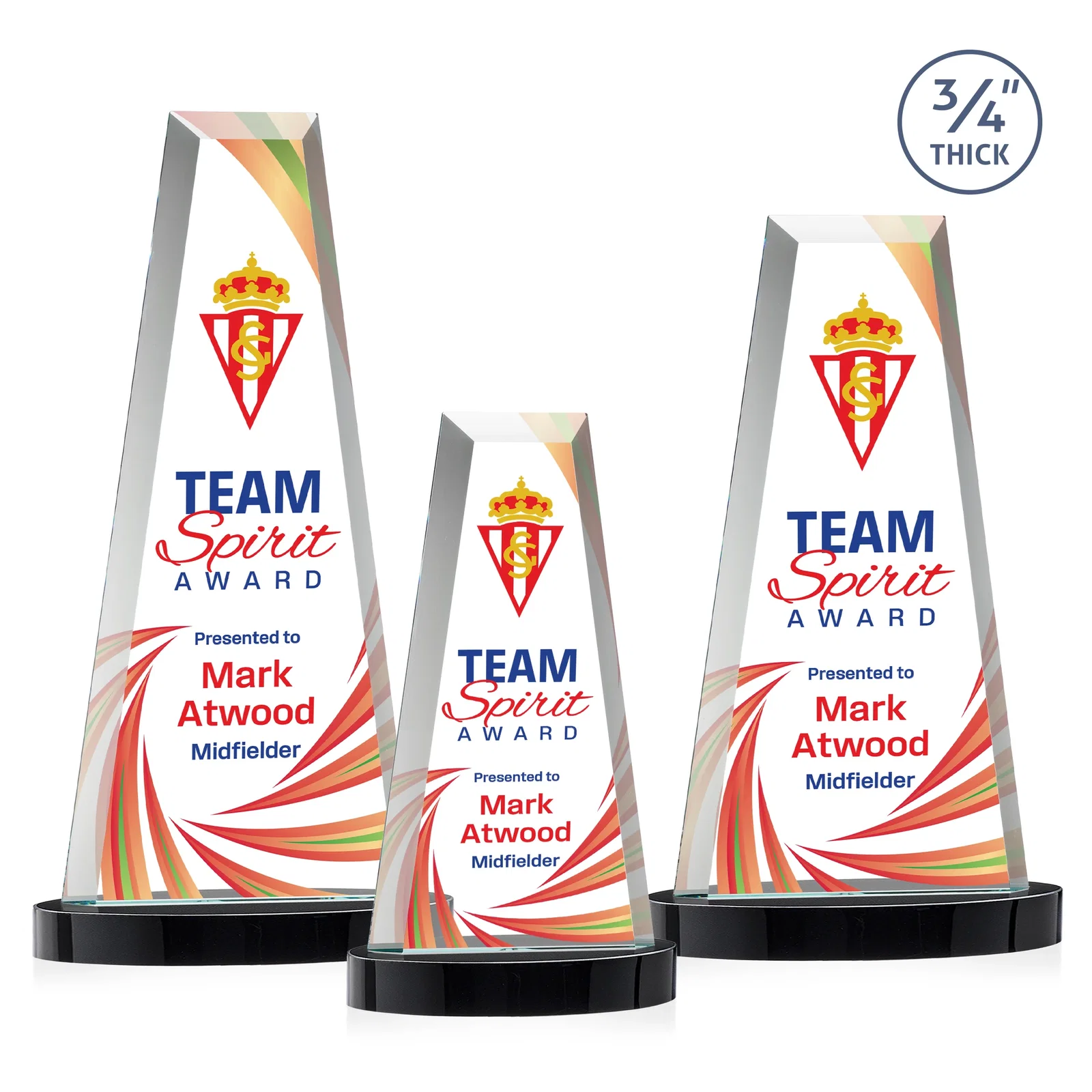 Personalized Starfire Crystal Tower Award on Alberton Base for retirement presentations