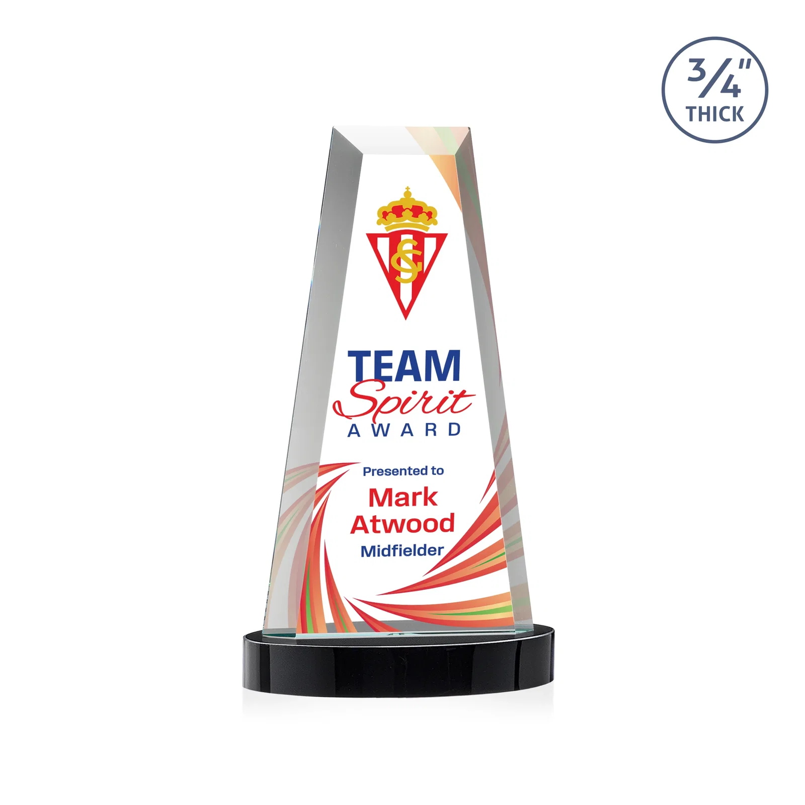 Personalized Starfire Crystal Tower Award on Alberton Base for team milestone celebrations