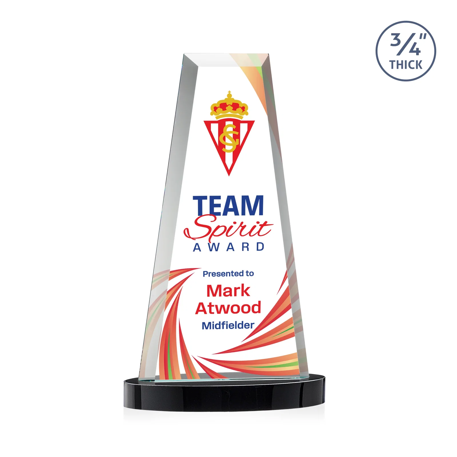 Personalized Starfire Crystal Tower Award on Alberton Base for donor appreciation