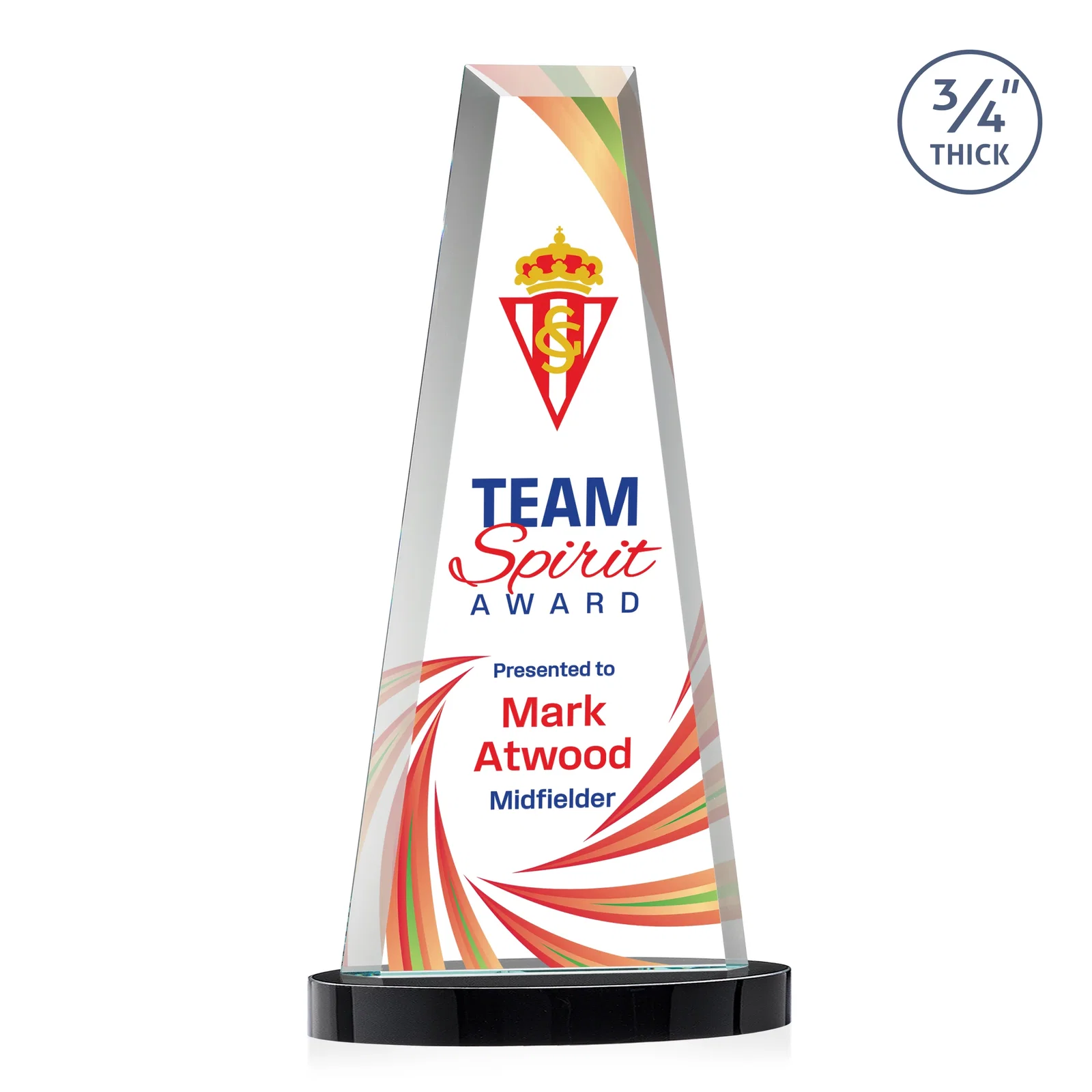 Personalized Starfire Crystal Tower Award on Alberton Base for graduation ceremonies