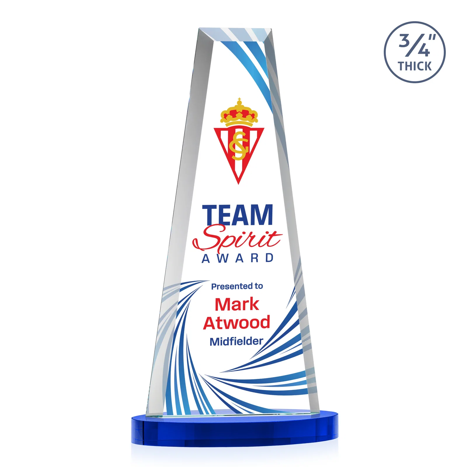 Personalized Starfire Crystal Tower Award on Alberton Base for company anniversary events