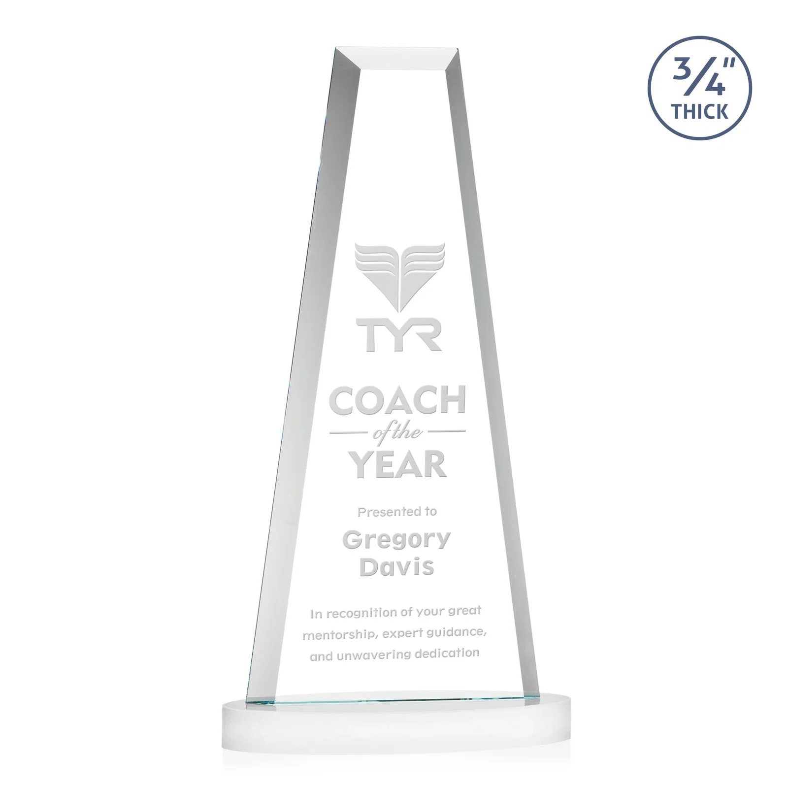Branded Starfire Crystal Tower Award on Alberton Base for company anniversary events