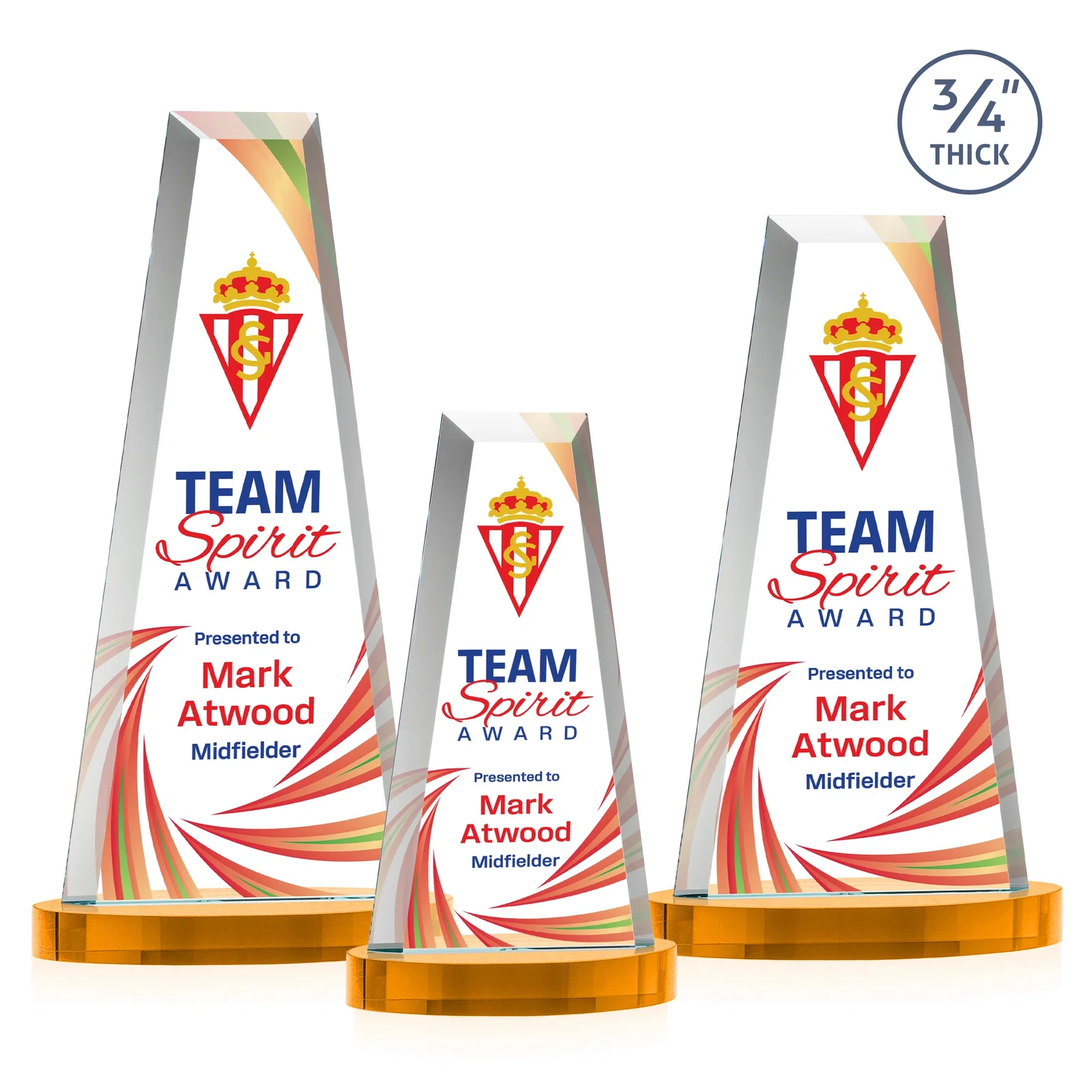 Custom printed Starfire Crystal Tower Award on Alberton Base for employee recognition