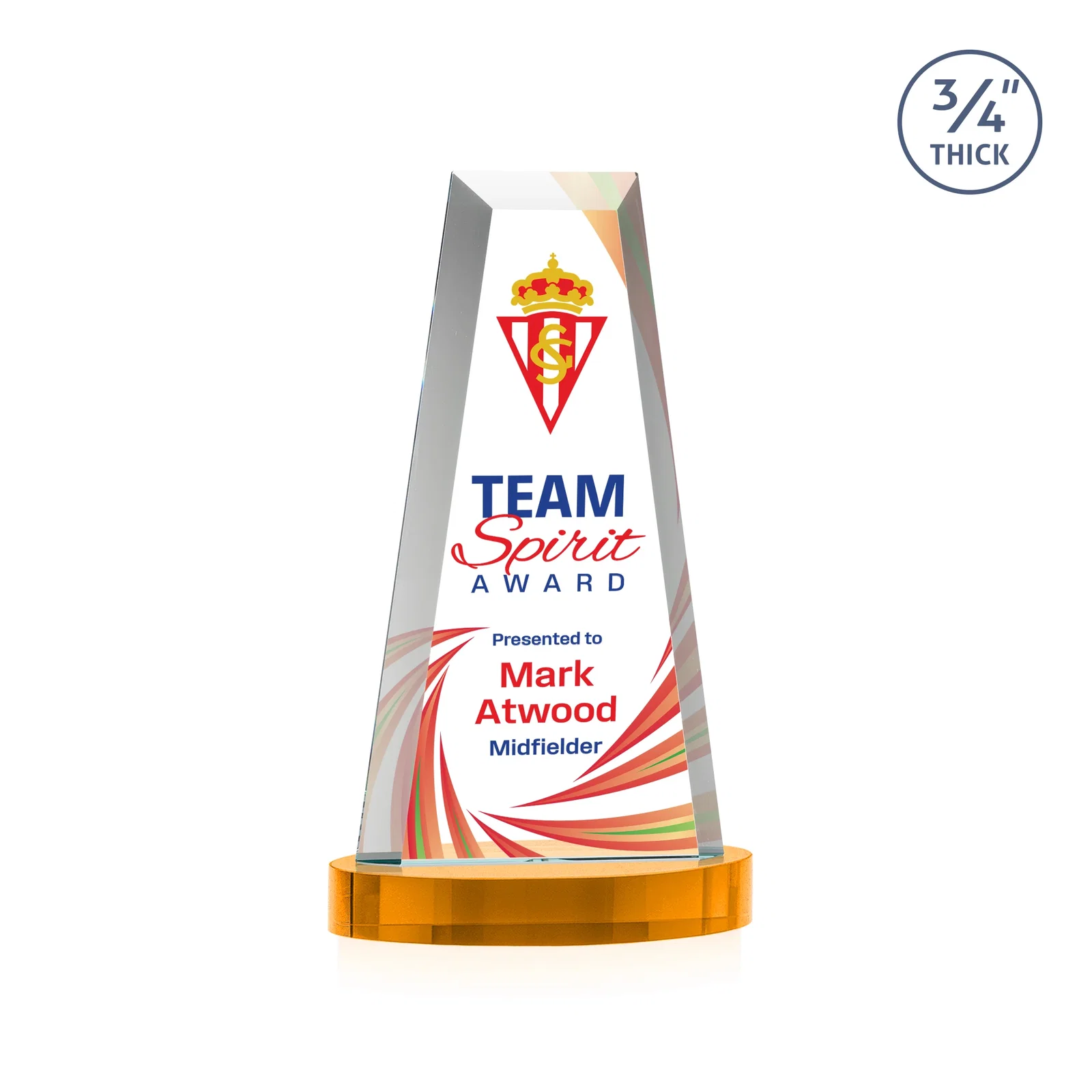 Custom printed Starfire Crystal Tower Award on Alberton Base for corporate award ceremonies