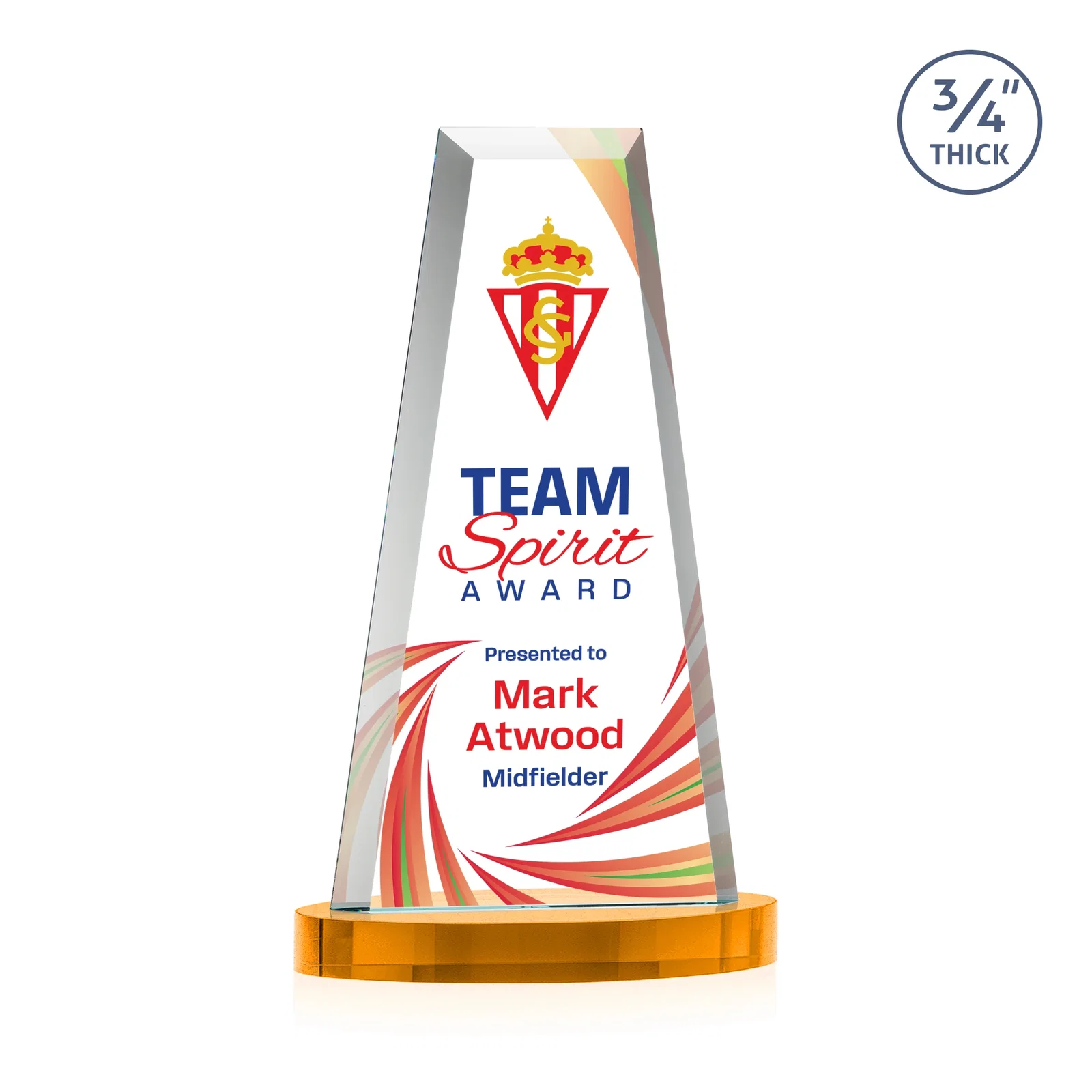 Custom printed Starfire Crystal Tower Award on Alberton Base for service anniversary gifts