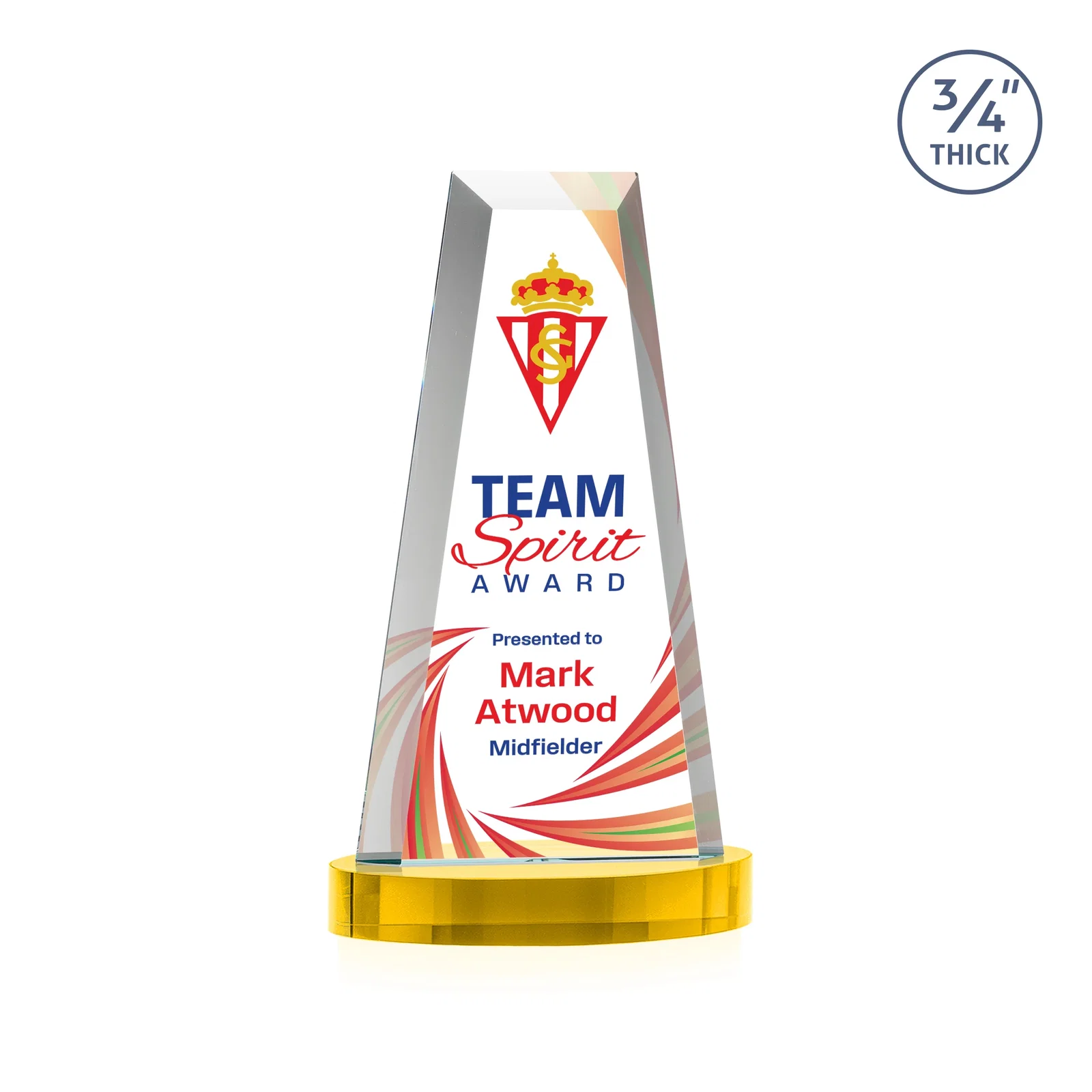 Custom printed Starfire Crystal Tower Award on Alberton Base for team milestone celebrations