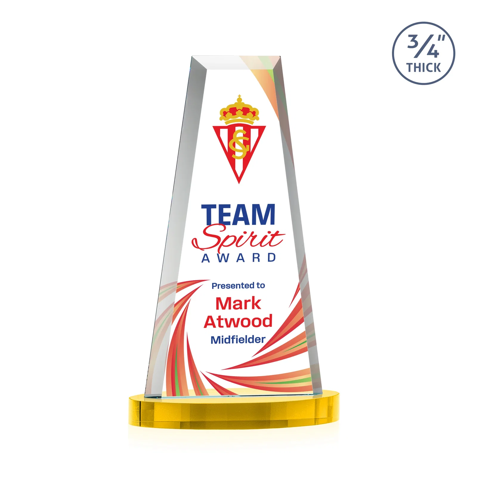 Custom printed Starfire Crystal Tower Award on Alberton Base for donor appreciation