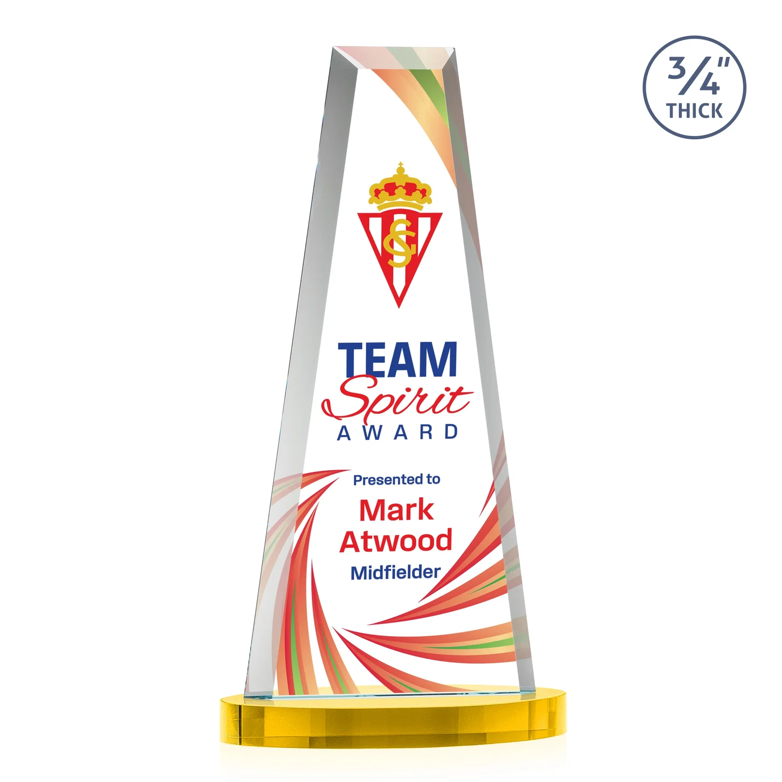 Custom printed Starfire Crystal Tower Award on Alberton Base for graduation ceremonies