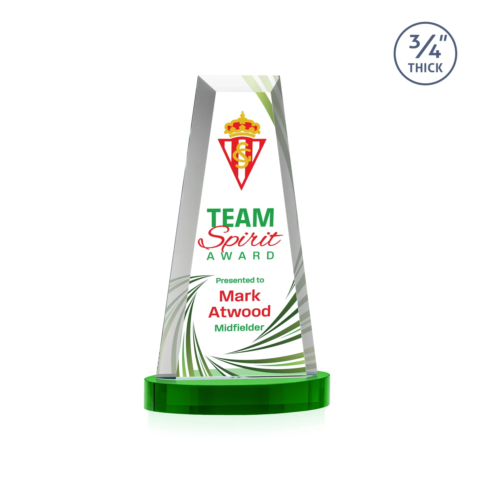 Custom printed Starfire Crystal Tower Award on Alberton Base for volunteer appreciation