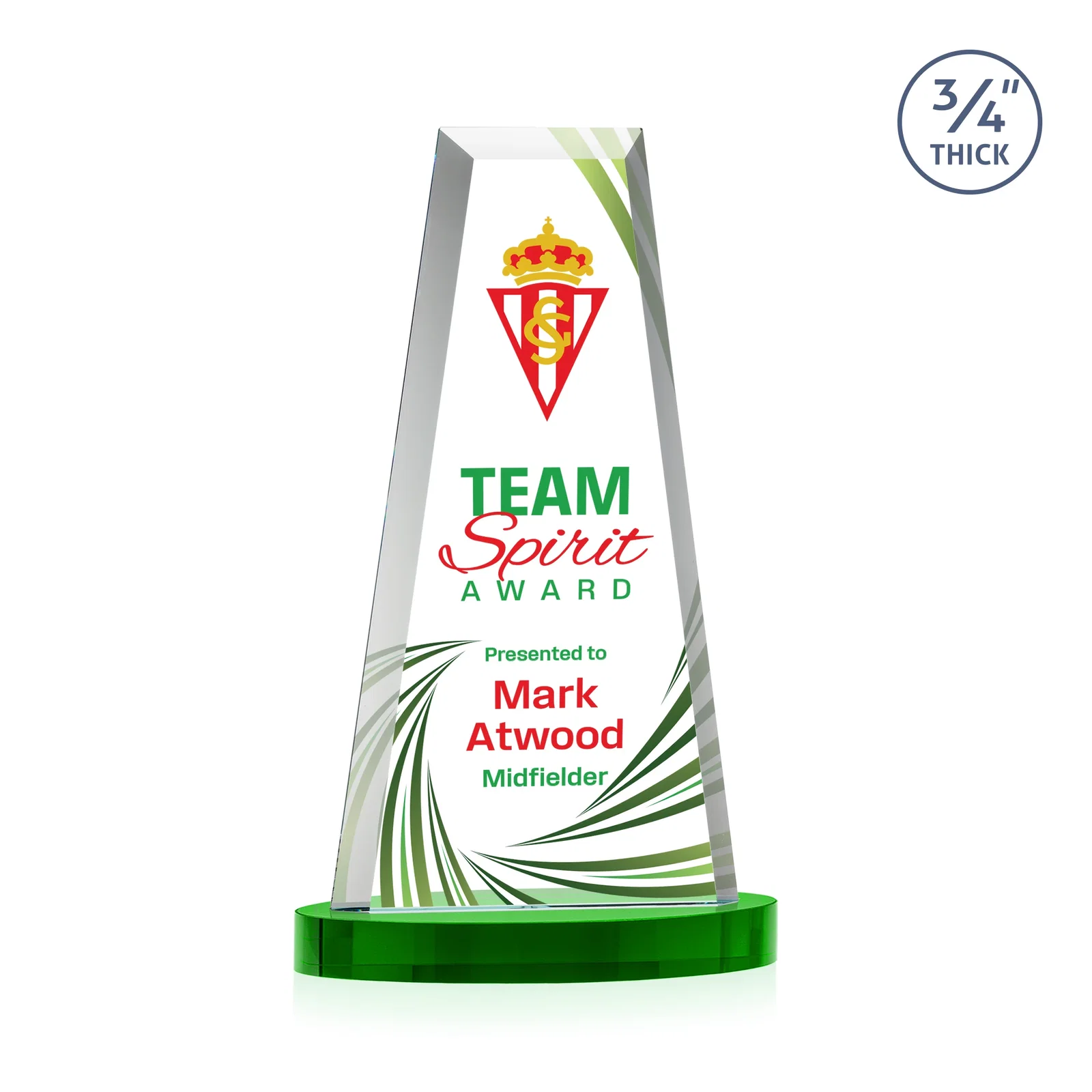 Custom printed Starfire Crystal Tower Award on Alberton Base for dealer and partner awards