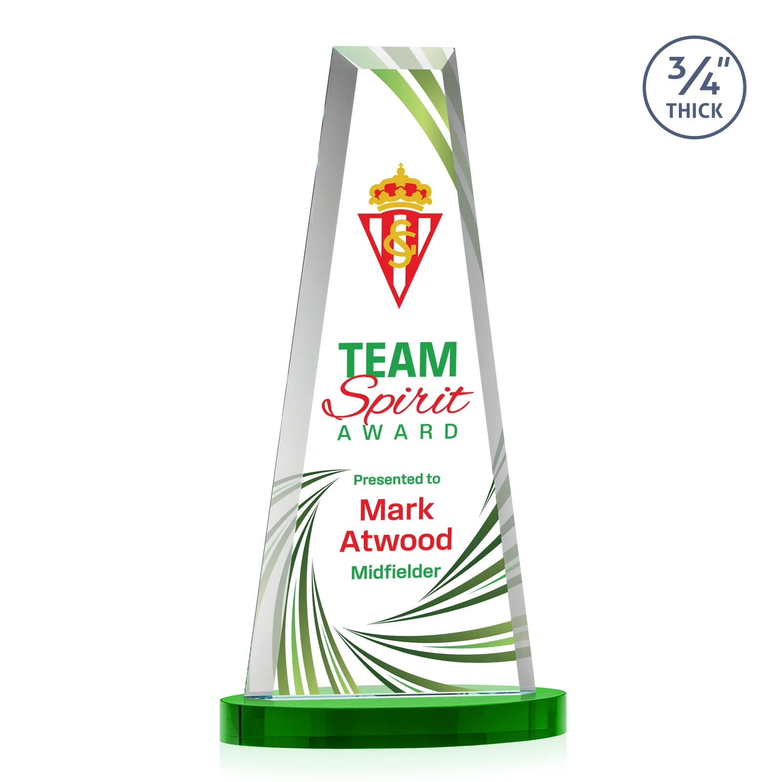 Custom printed Starfire Crystal Tower Award on Alberton Base for company anniversary events