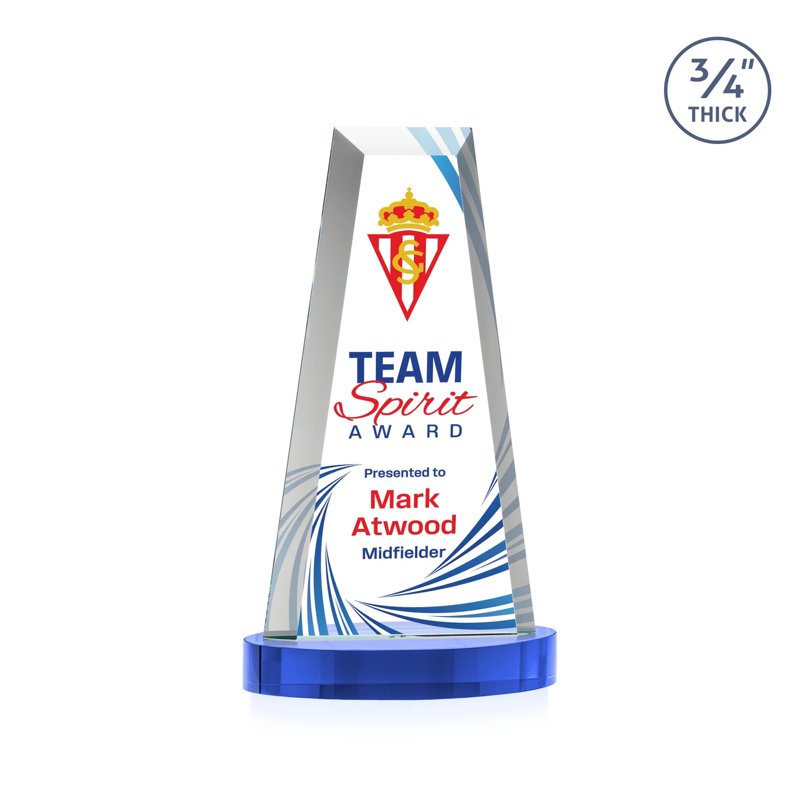 Customized Starfire Crystal Tower Award on Alberton Base for team milestone celebrations