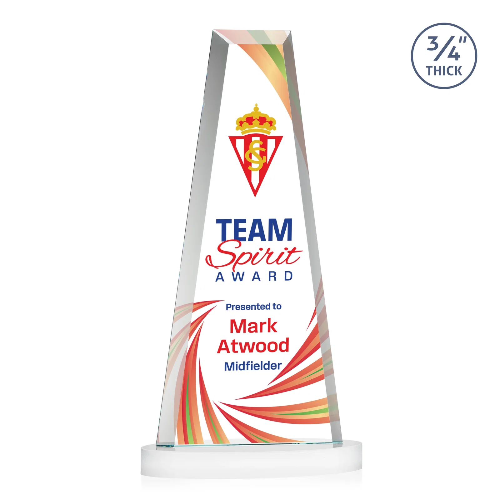 Customized Starfire Crystal Tower Award on Alberton Base for company anniversary events