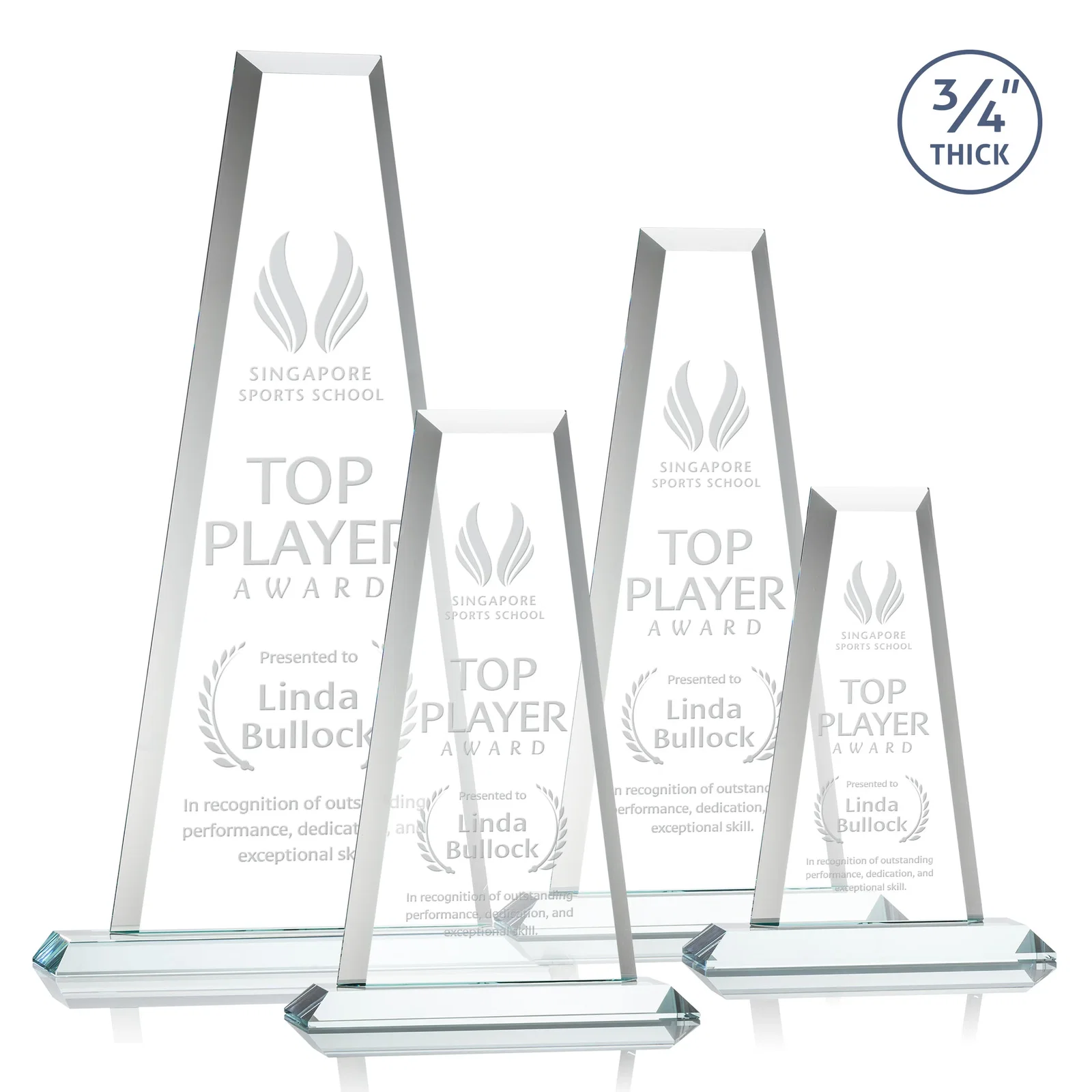 Custom Starfire Crystal Tower Award on Standard Base, Ten Colors for employee recognition